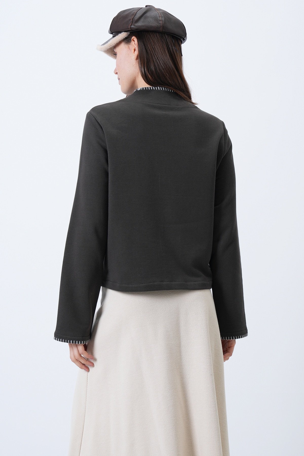 Kadın Koyu Kahve HAKİM YAKA ÇOBAN DİKİŞLİ HIRKA ALC-X14726