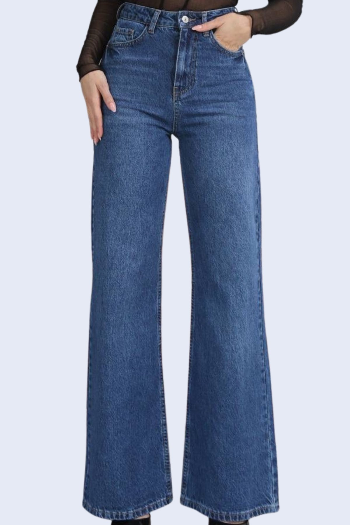 Kadın Koyu Mavi 5 Cepli Yıkamalı Boru Paça Jean Pantolon Alc-X15144