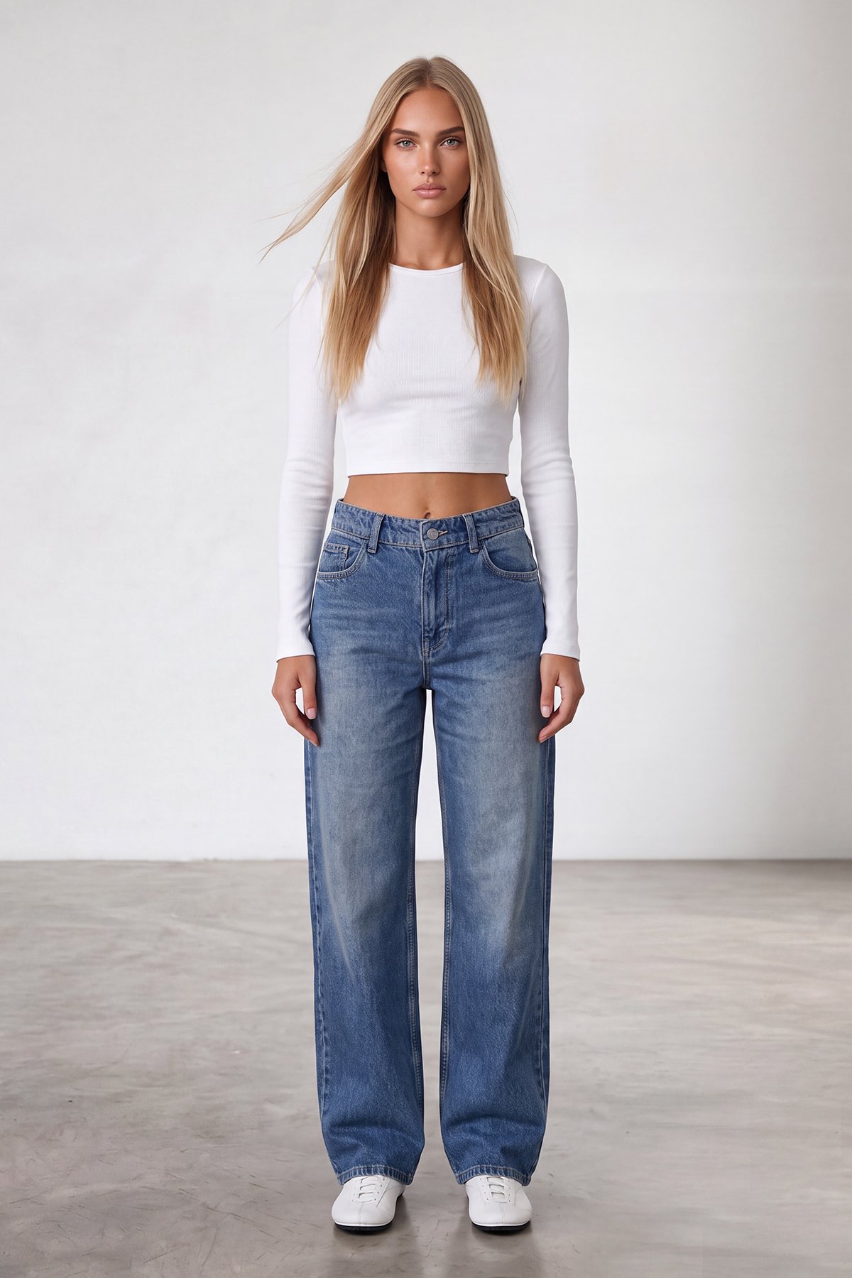 Kadın Koyu Mavi Yüksek Bel Bol Paça Wide Leg Jean Pantolon Alc-X15917