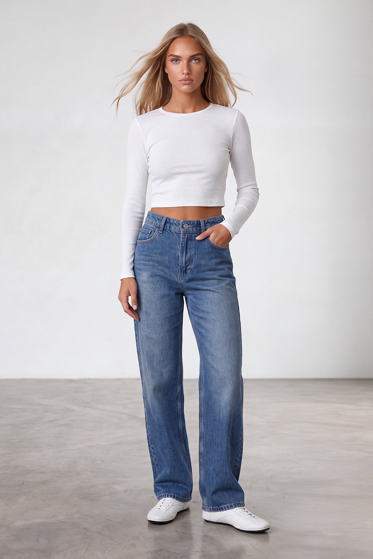 Kadın Koyu Mavi Yüksek Bel Bol Paça Wide Leg Jean Pantolon Alc-X15917