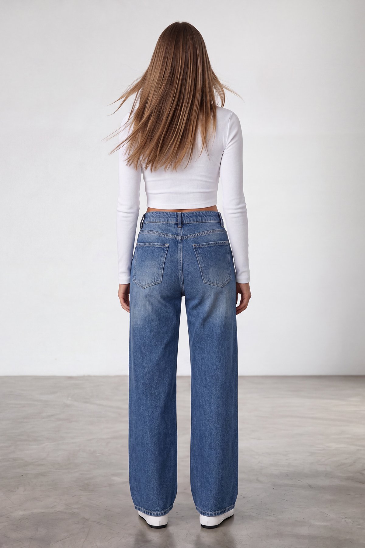 Kadın Koyu Mavi Yüksek Bel Bol Paça Wide Leg Jean Pantolon Alc-X15917