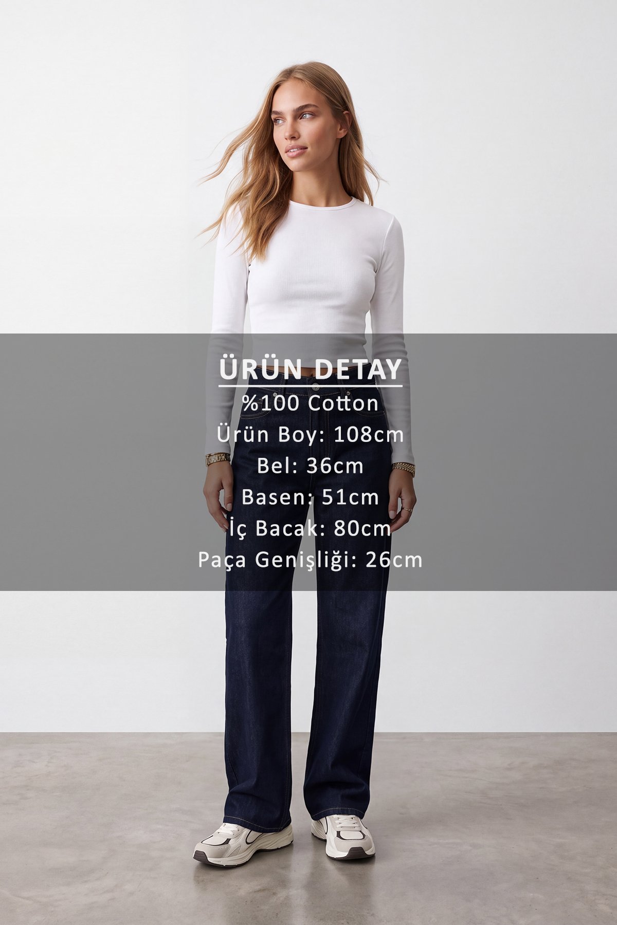 Kadın KOYU MAVİ Yüksel Bel Regular Uzun Jean Pantolon ALC-X15869