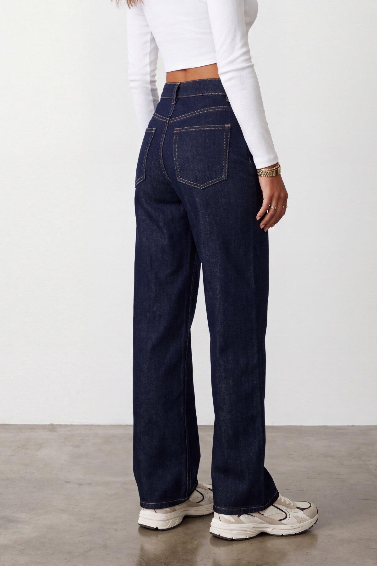 Kadın KOYU MAVİ Yüksel Bel Regular Uzun Jean Pantolon ALC-X15869