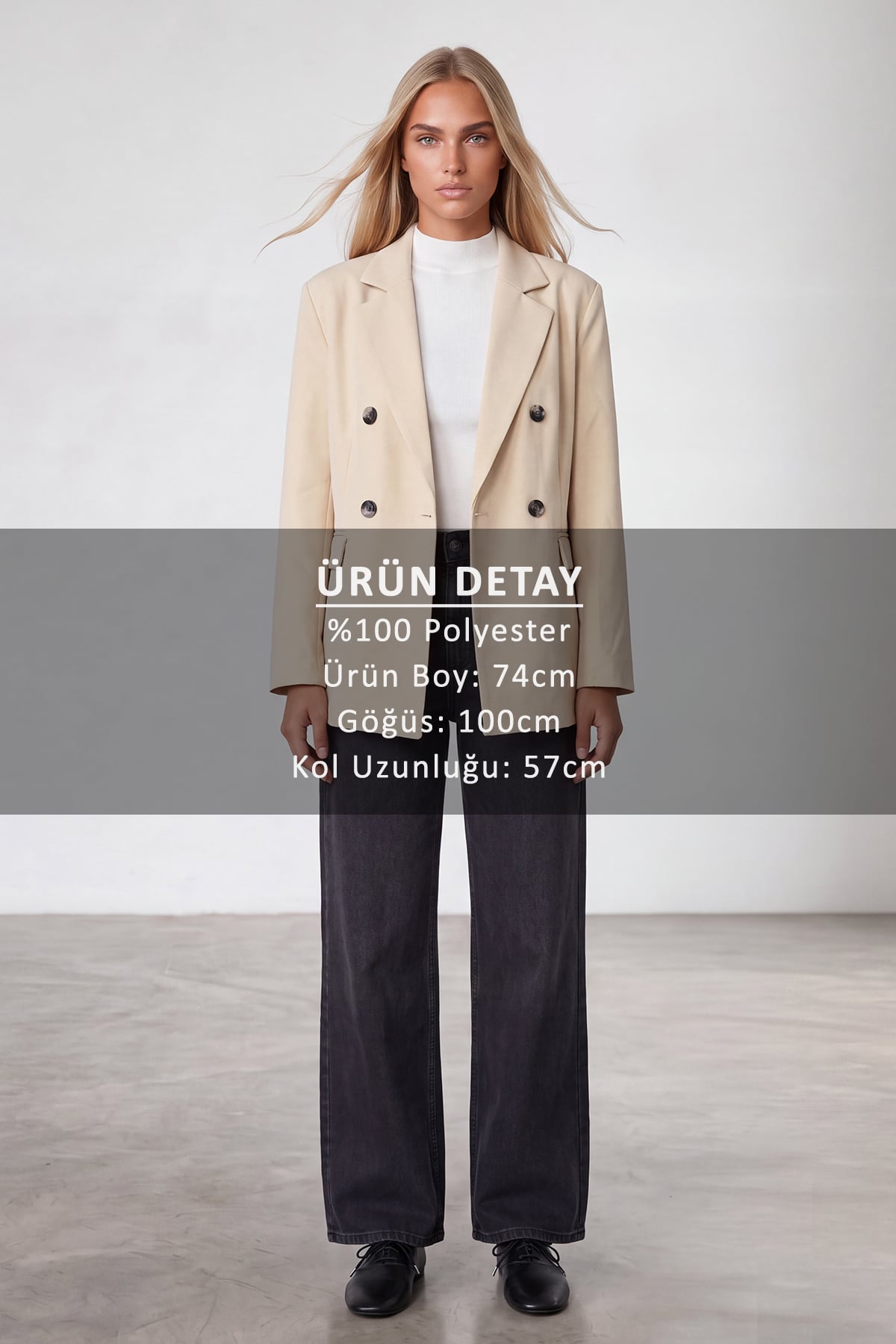 Kadın KREM Kruvaze Yaka Düğmeli Blazer Ceket ALC-X15732