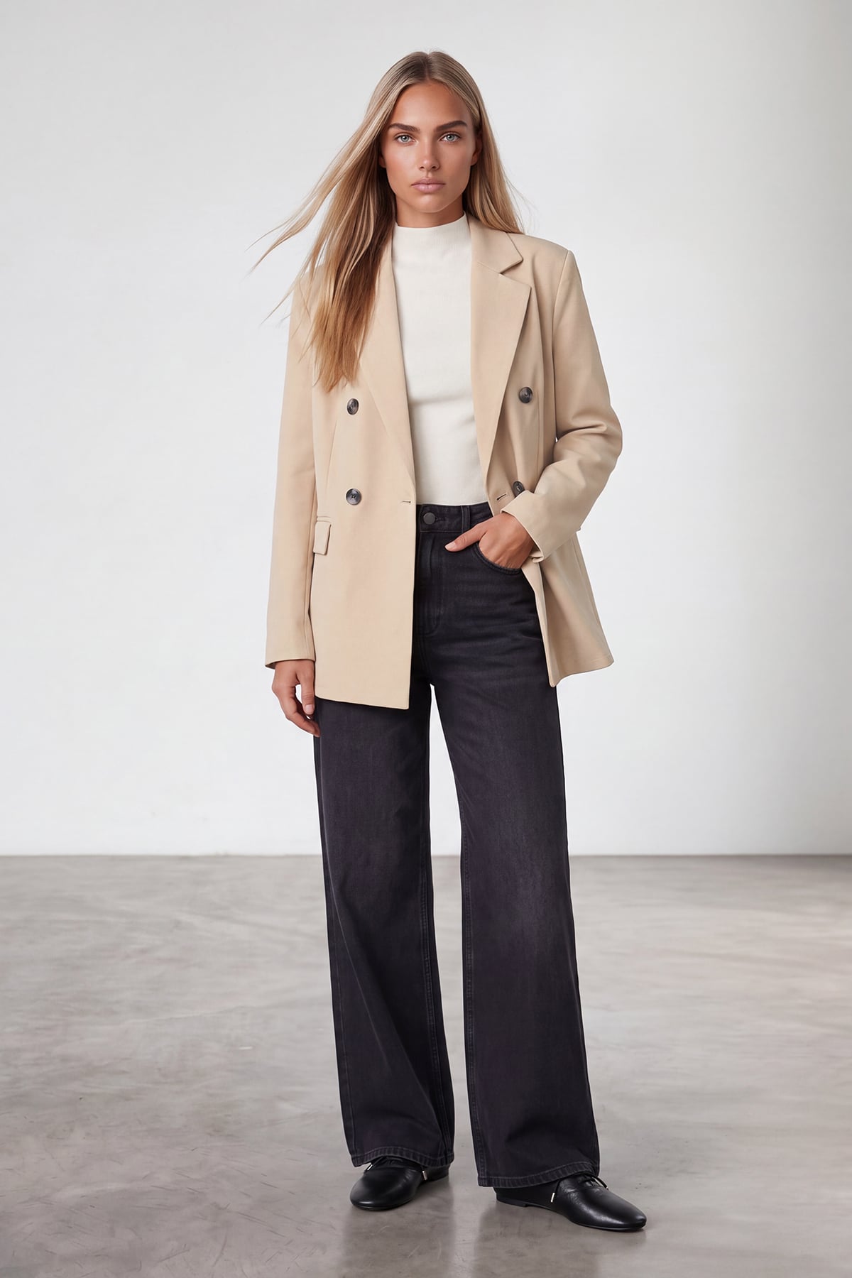 Kadın KREM Kruvaze Yaka Düğmeli Blazer Ceket ALC-X15732
