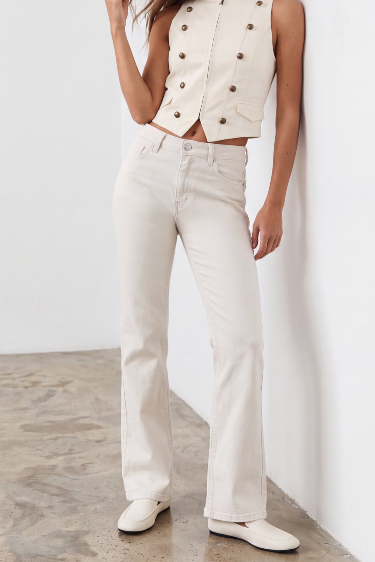 Kadın Krem Yüksek Bel İspanyol Paça Gabardin Pantolon Alc-X15831