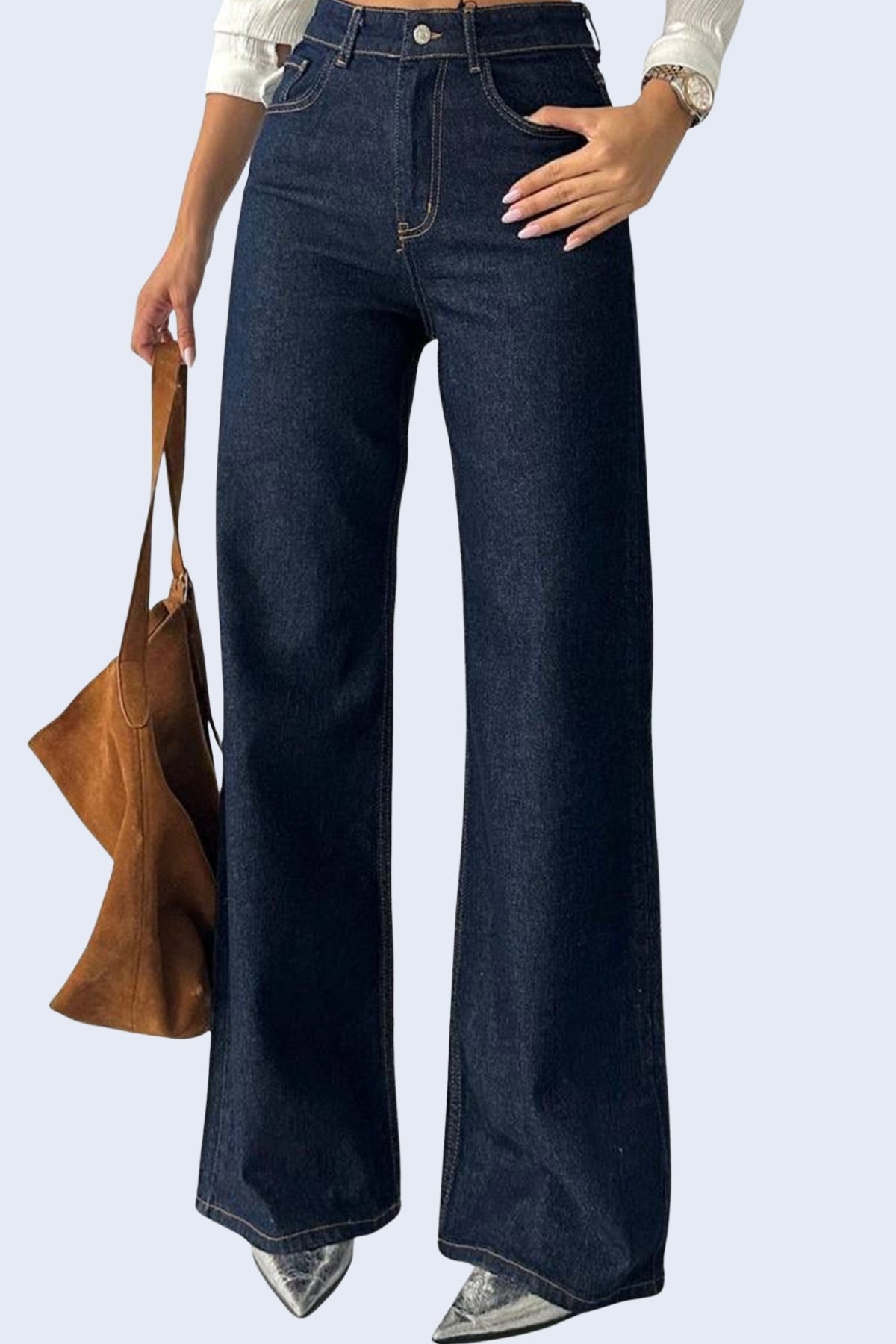 Kadın Lacivert 5 Cepli Yüksek Bel Jean Palazzo Pantolon Alc-X15143