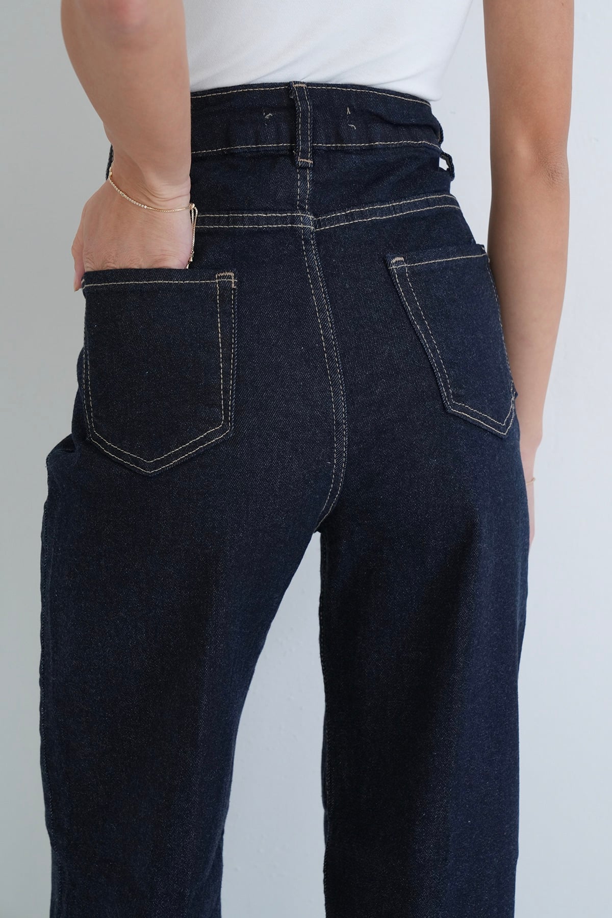 Kadın LACİVERT Cimalı Yıkamalı Jean Pantolon ALC-X15906