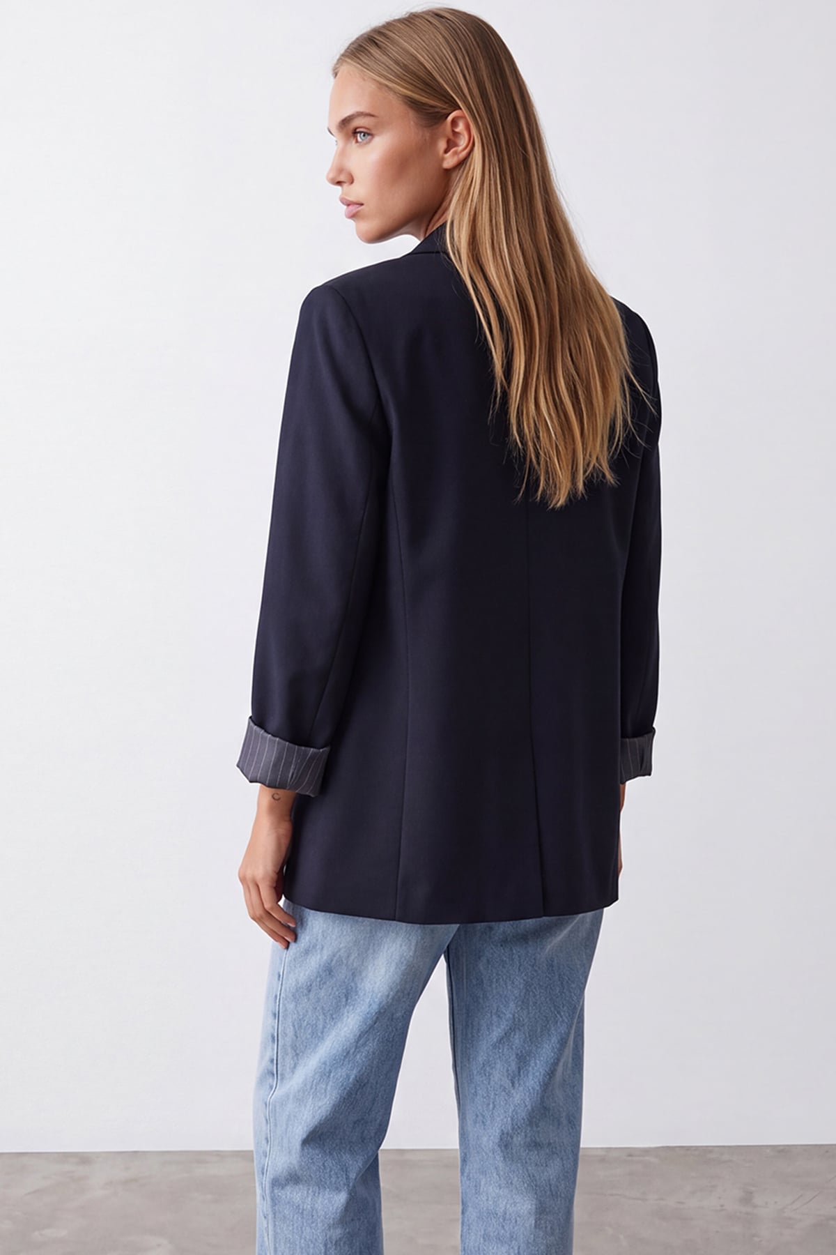 Kadın LACİVERT Desenli Astarlı Blazer Ceket ALC-X15643
