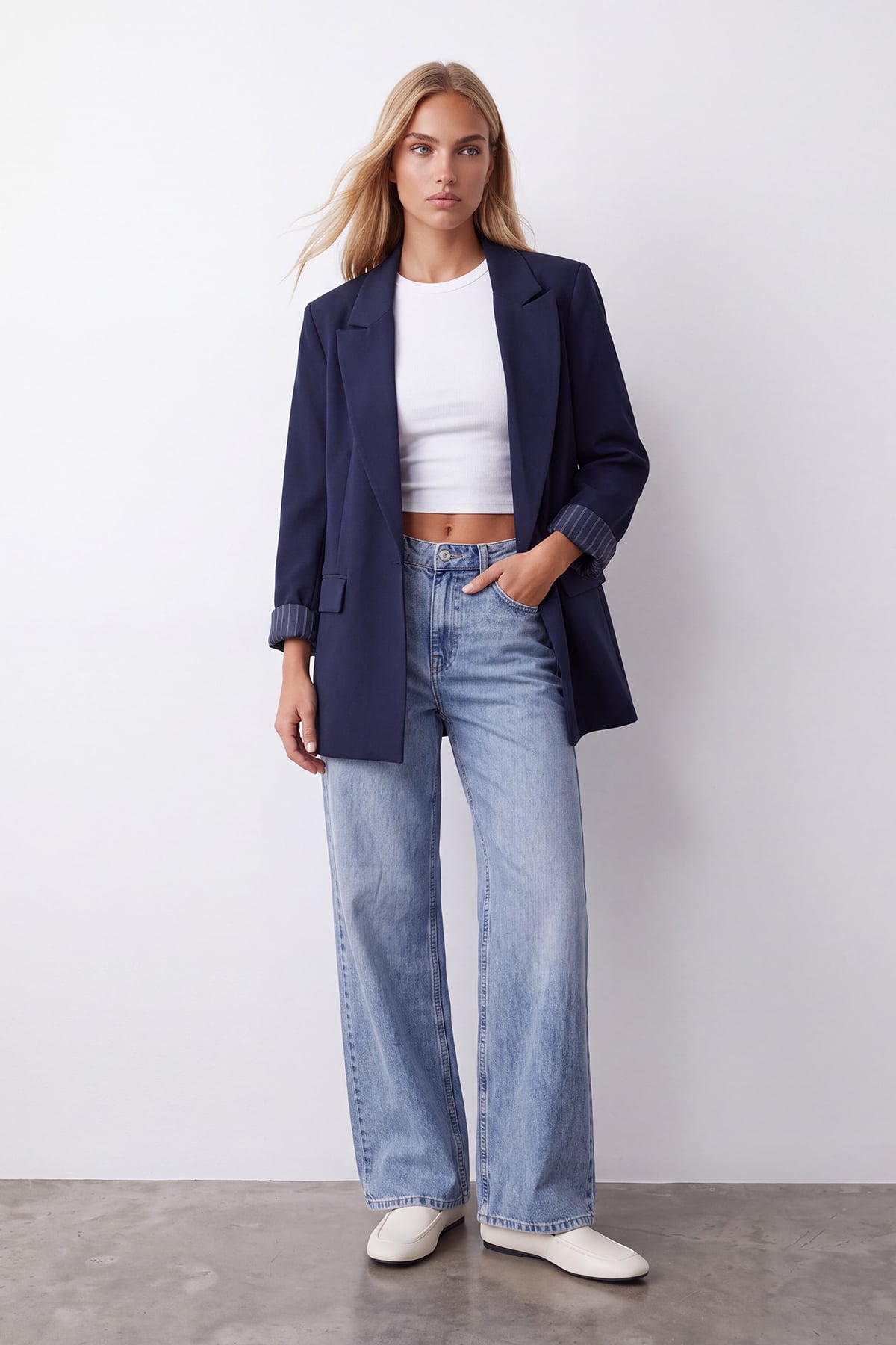 Kadın LACİVERT Desenli Astarlı Blazer Ceket ALC-X15643