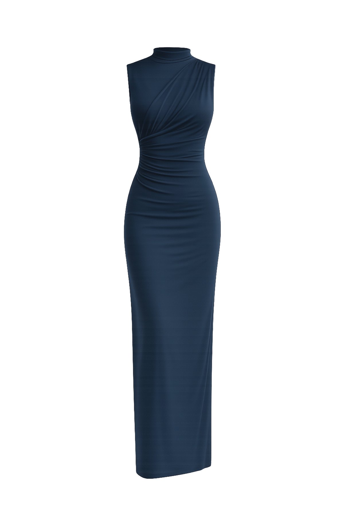 Kadın LACİVERT DİK YAKA DRAPE DETAYLI YIRTMAÇLI SANDY ELBİSE ALC-X15244