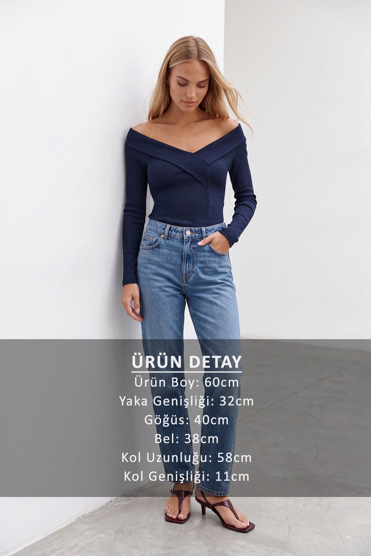 Kadın LACİVERT GENİŞ YAKALI  OTTOBAN  BLUZ ALC-X14342