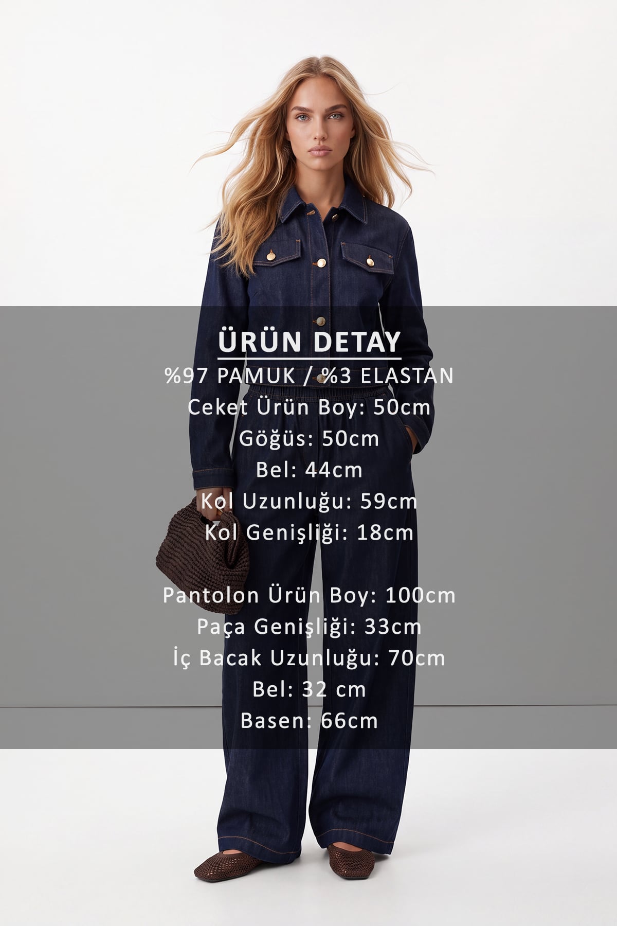 Kadın LACİVERT Gold Düğme Detaylı Bomber Jean Ceket Takım ALC-X15659