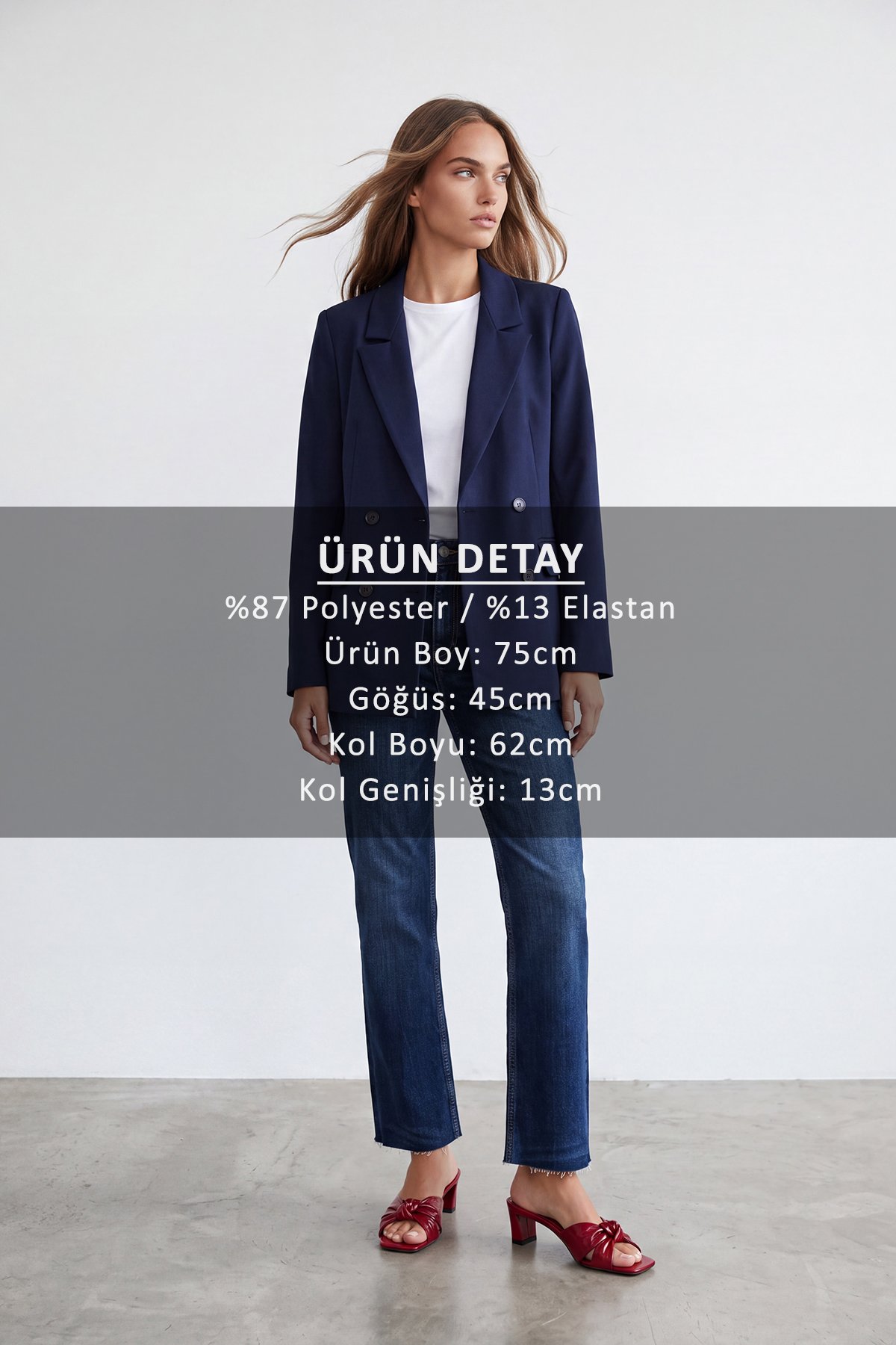 Kadın Lacivert Kruvaze Yaka Düğmeli Blazer Ceket Alc-X15732