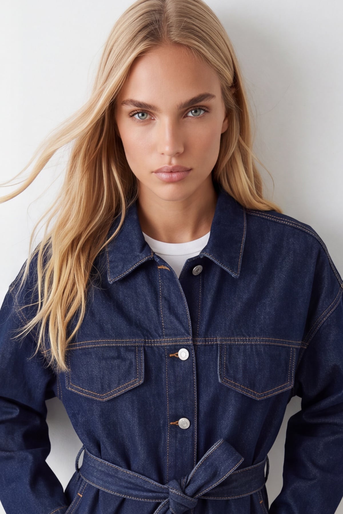 Kadın LACİVERT Kuşak Detaylı Çıtçıt Kapamalı Denim Ceket ALC-X15652