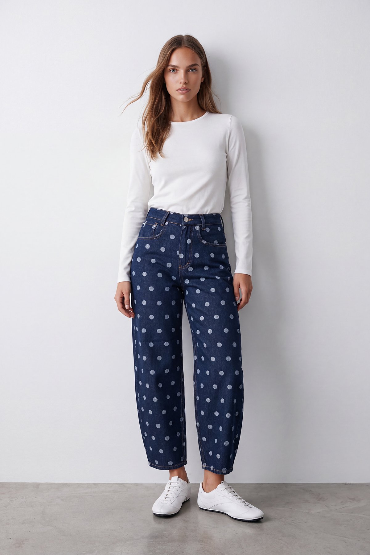 Kadın LACİVERT Puantiyeli Jean Pantolon ALC-X15665