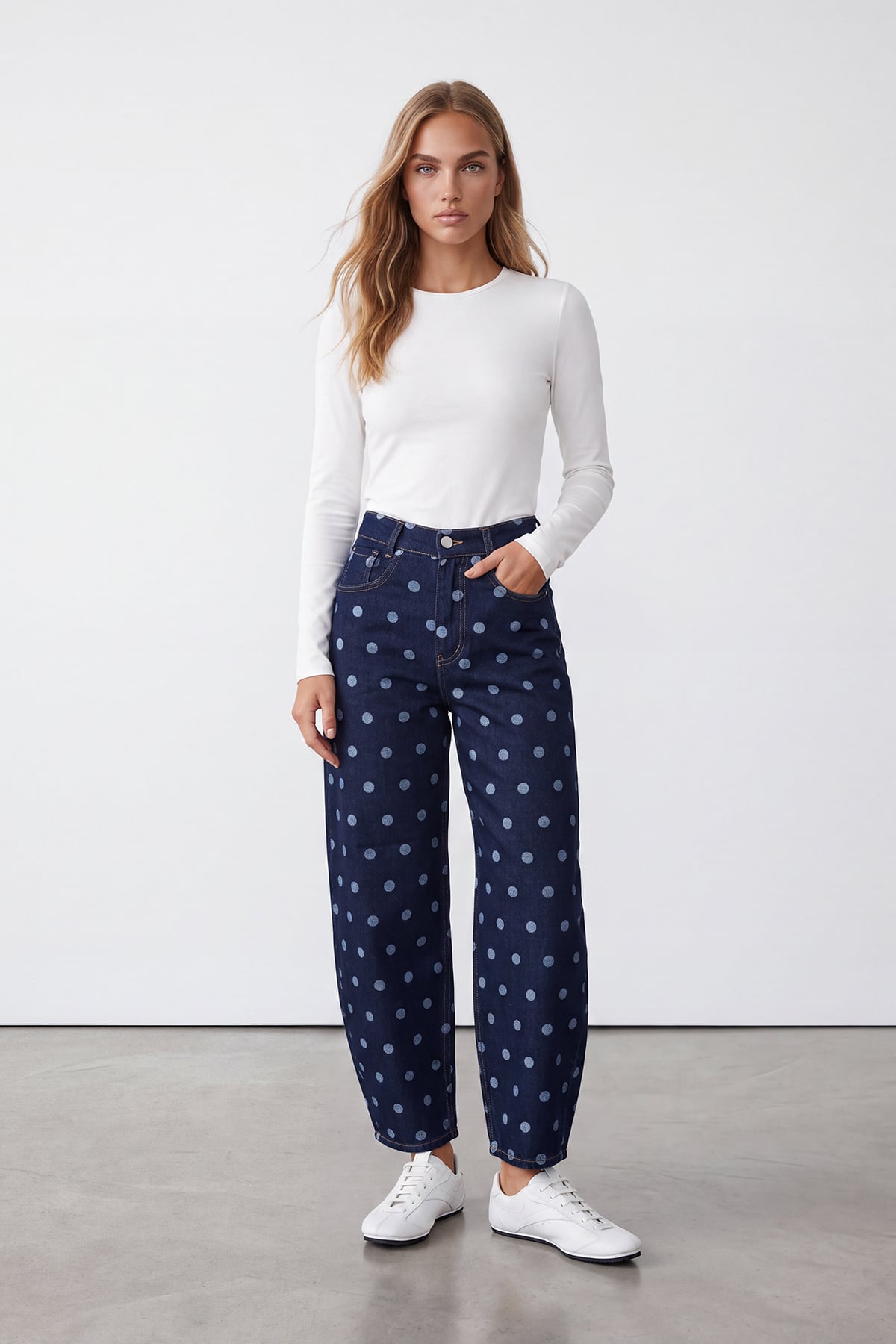 Kadın LACİVERT Puantiyeli Jean Pantolon ALC-X15665