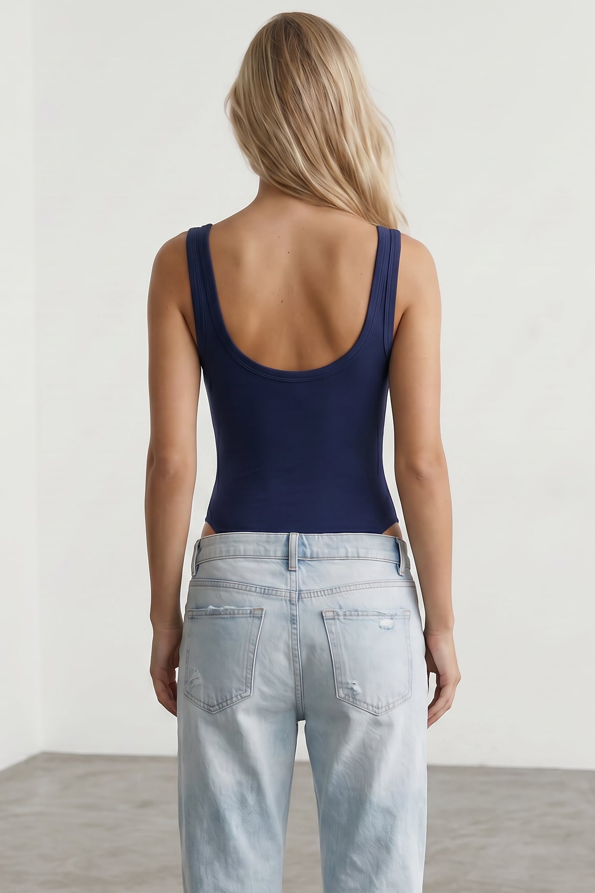 Kadın Lacivert U Yaka Stretch Çıtçıtlı Body Alc-X15537