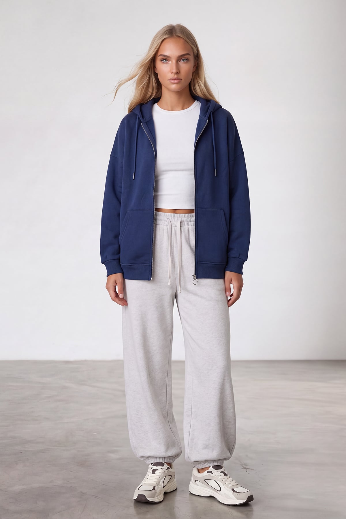 Kadın Lacivert Üç İplik Şardonlu Oversize Sweatshirt Alc-X15945