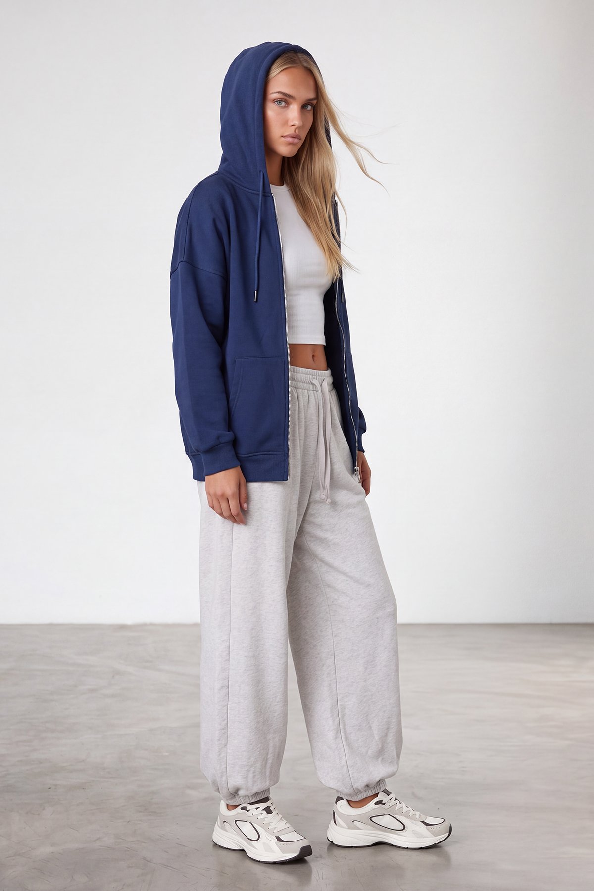 Kadın Lacivert Üç İplik Şardonlu Oversize Sweatshirt Alc-X15945