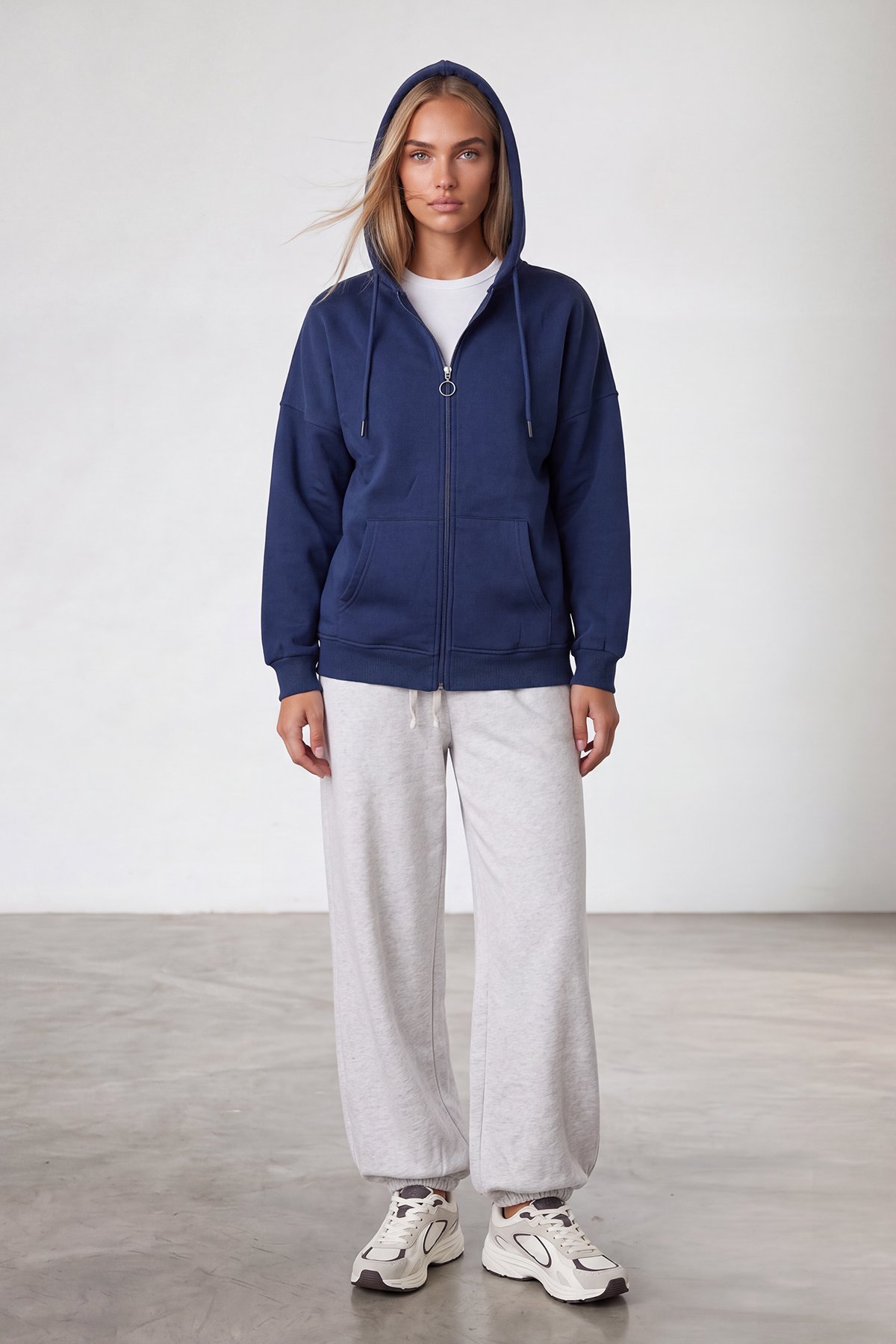 Kadın Lacivert Üç İplik Şardonlu Oversize Sweatshirt Alc-X15945