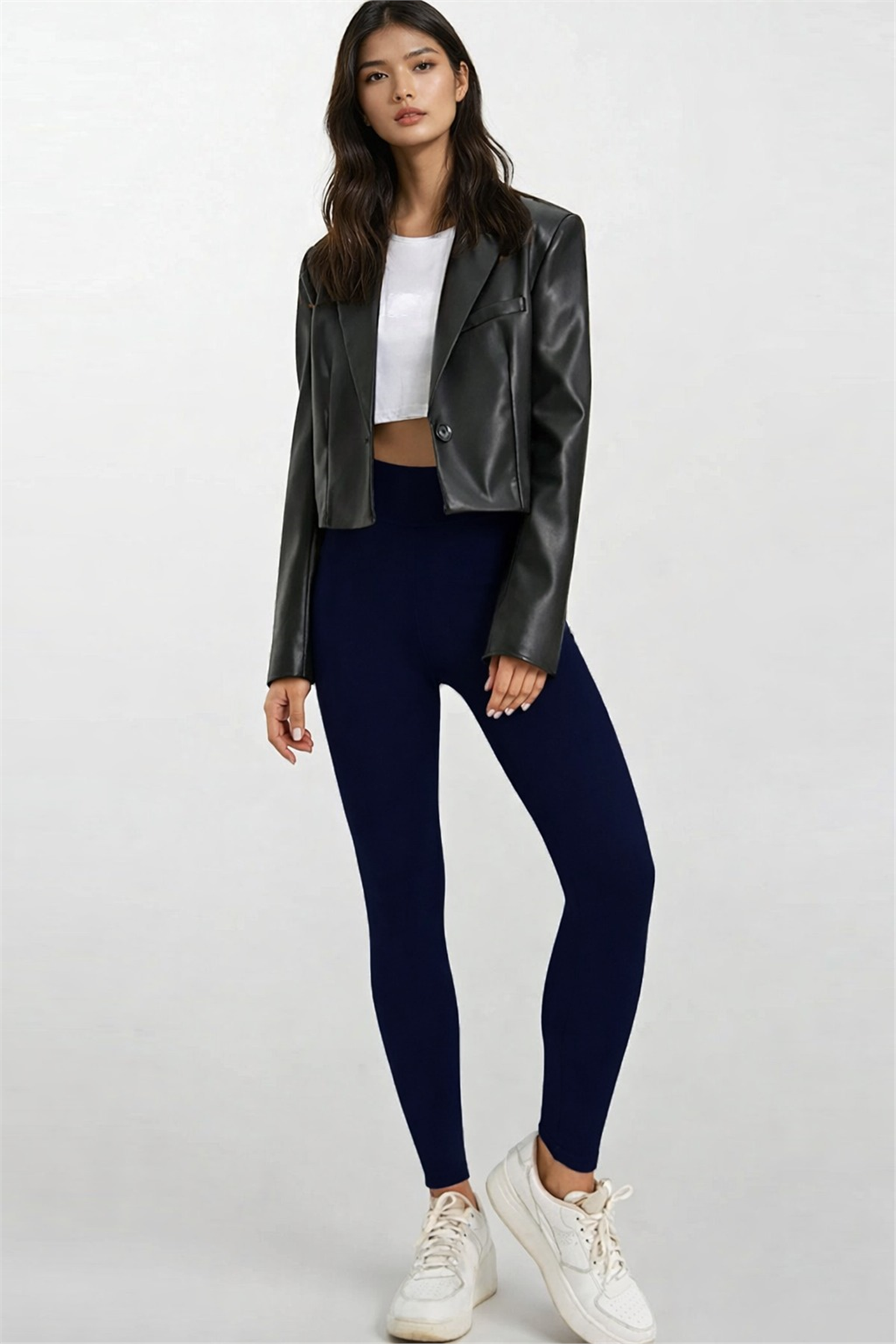 Kadın Lacivert Yüksek Bel Geniş Kemerli İçi Şardonlu Tayt Alc-X14832