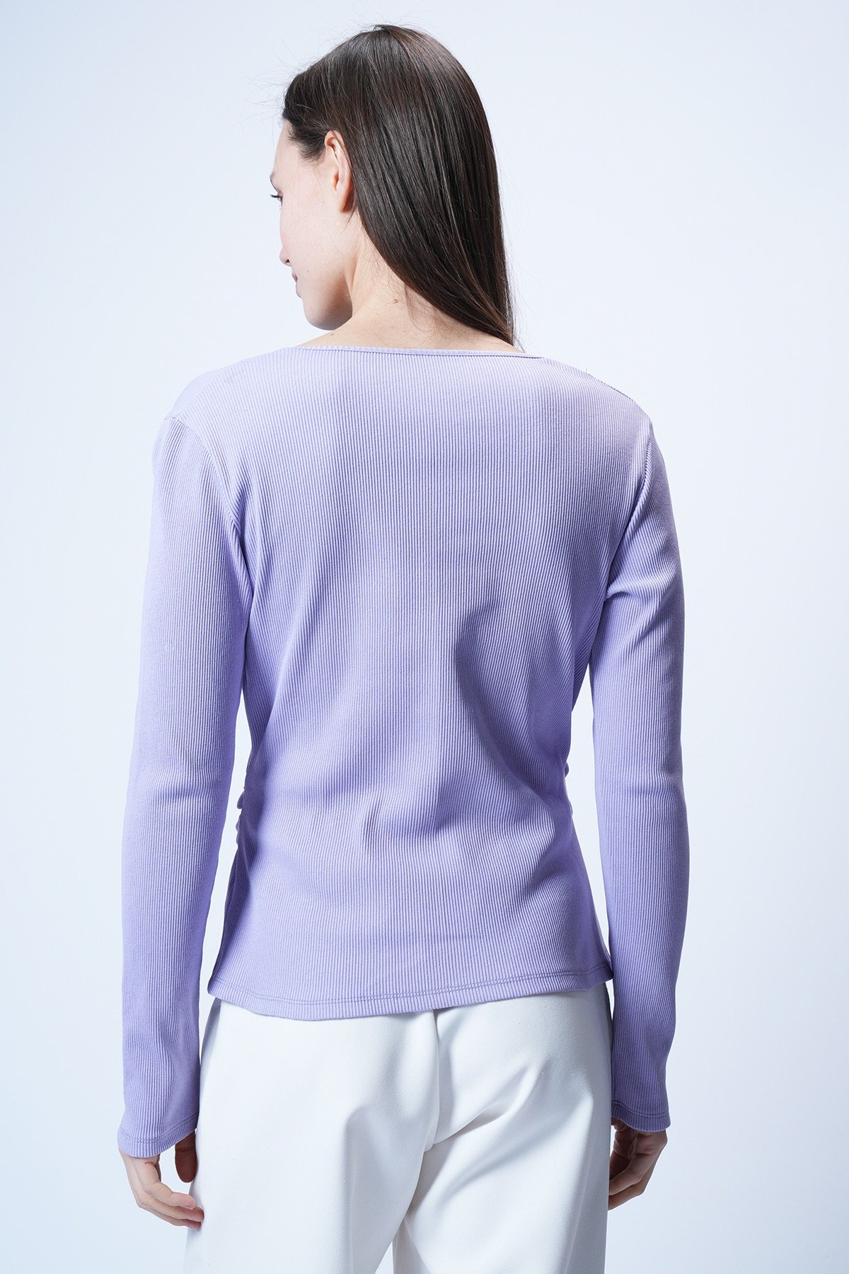 Kadın Lila Kruvaze Kesim Drape Detaylı Bluz Alc-X14707