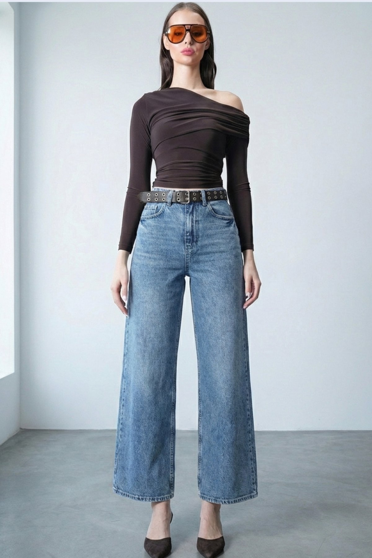 Kadın Mavi 5 Cepli Yüksek Bel Jean Palazzo Pantolon Alc-X15143