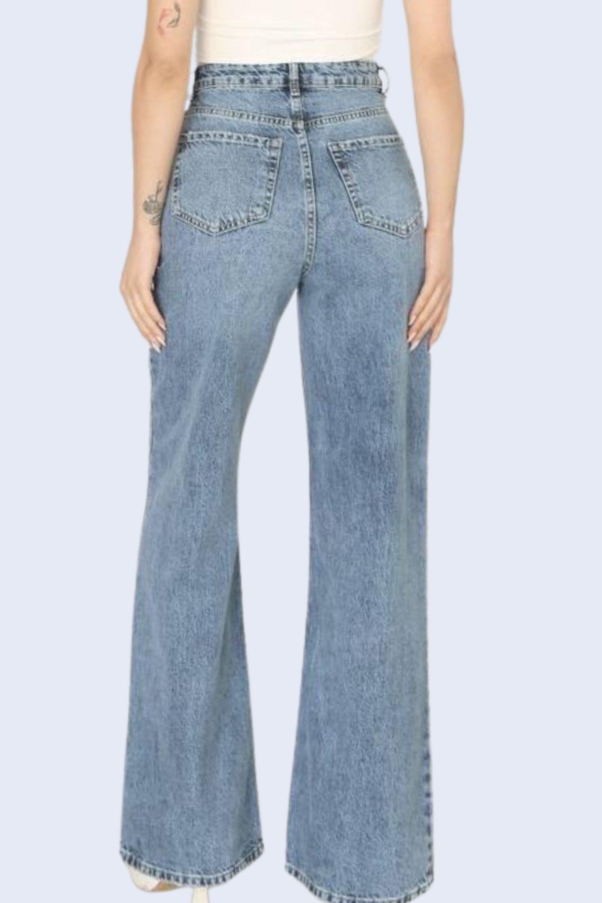 Kadın Mavi 5 Cepli Yüksek Bel Jean Palazzo Pantolon Alc-X15143