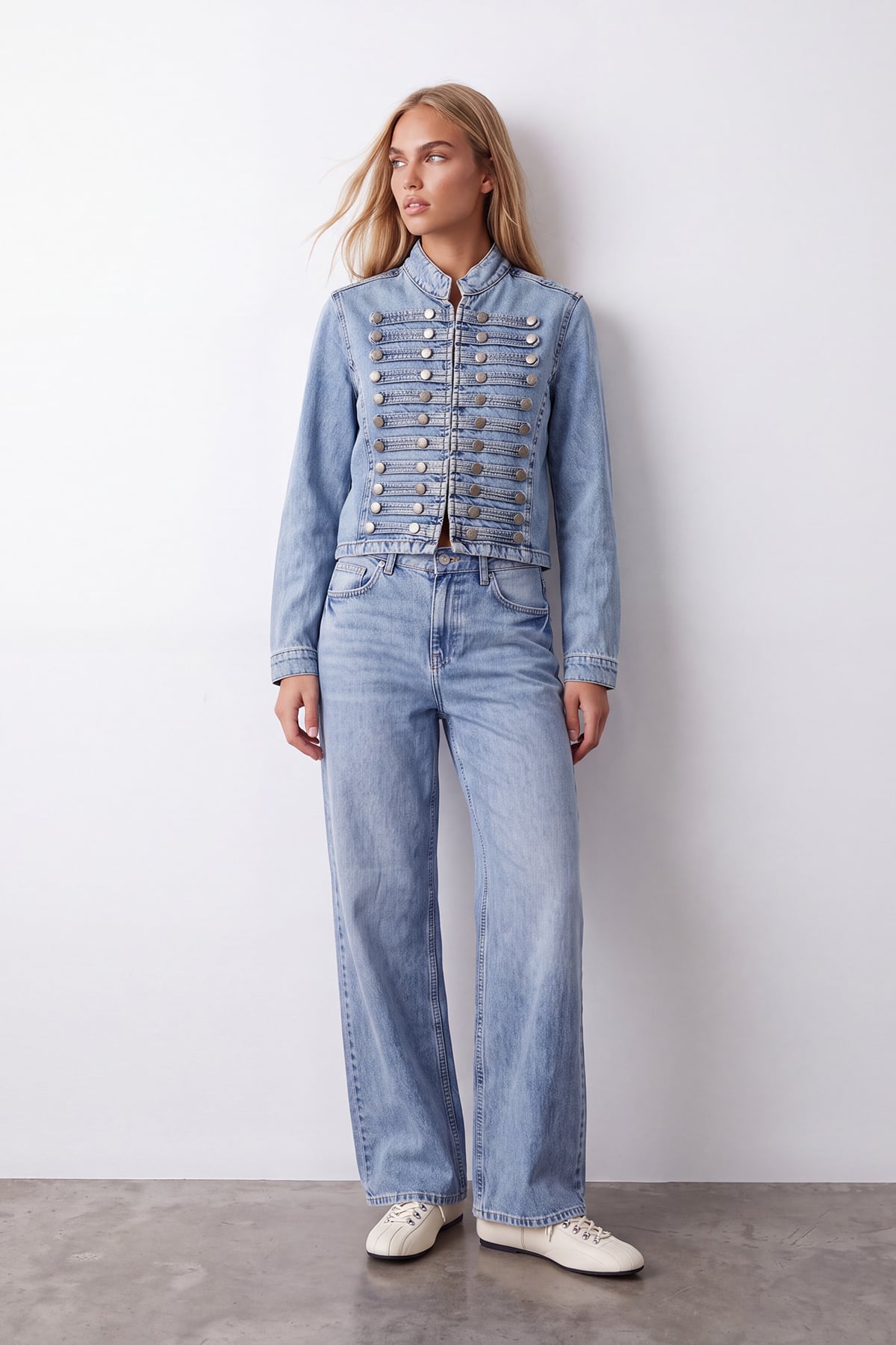 Kadın MAVİ Dar Kesim Düğme Detaylı Denim Ceket ALC-X15653