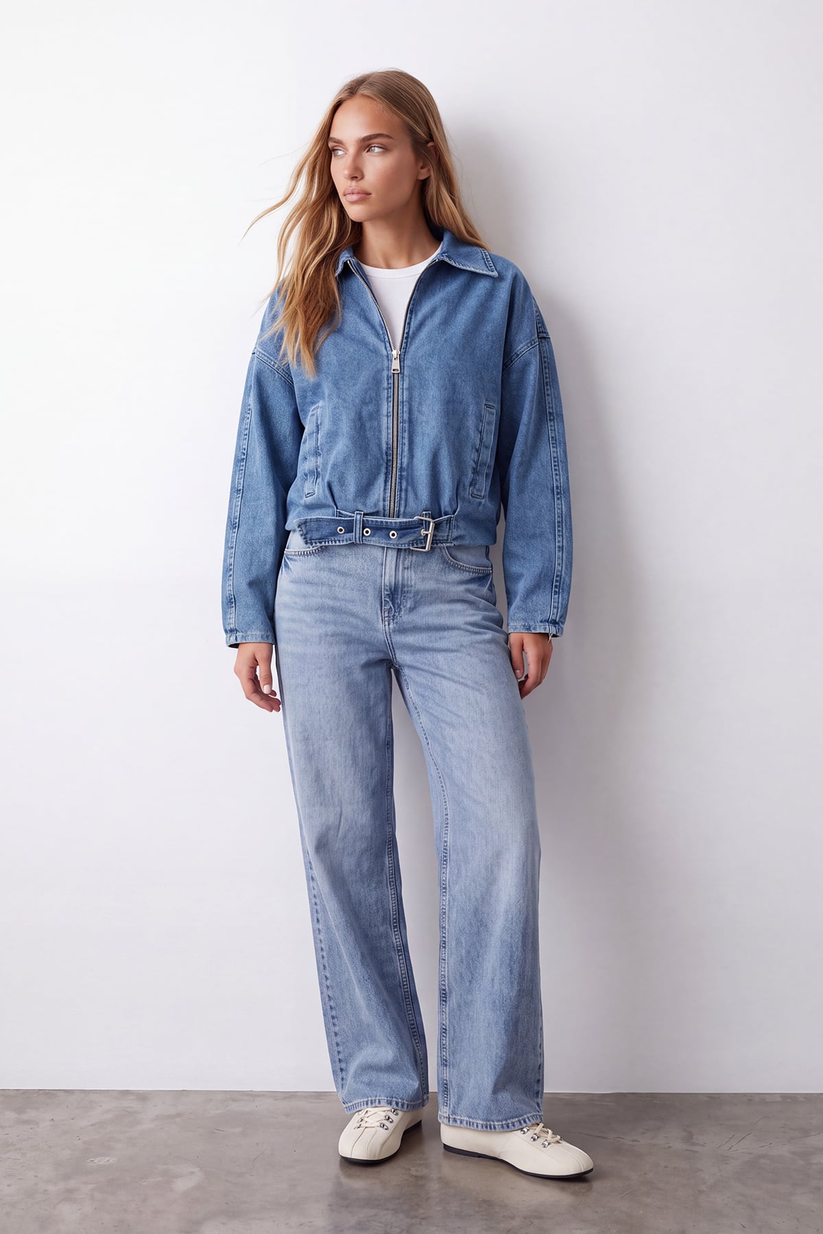 Kadın Mavi İçi Astarlı Kemerli Jean Ceket Alc-X15797