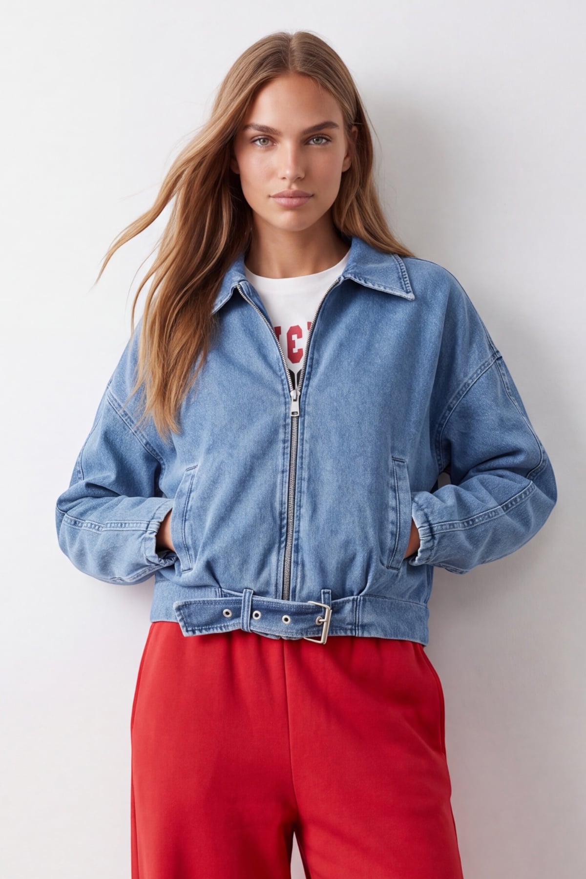Kadın Mavi İçi Astarlı Kemerli Jean Ceket Alc-X15797