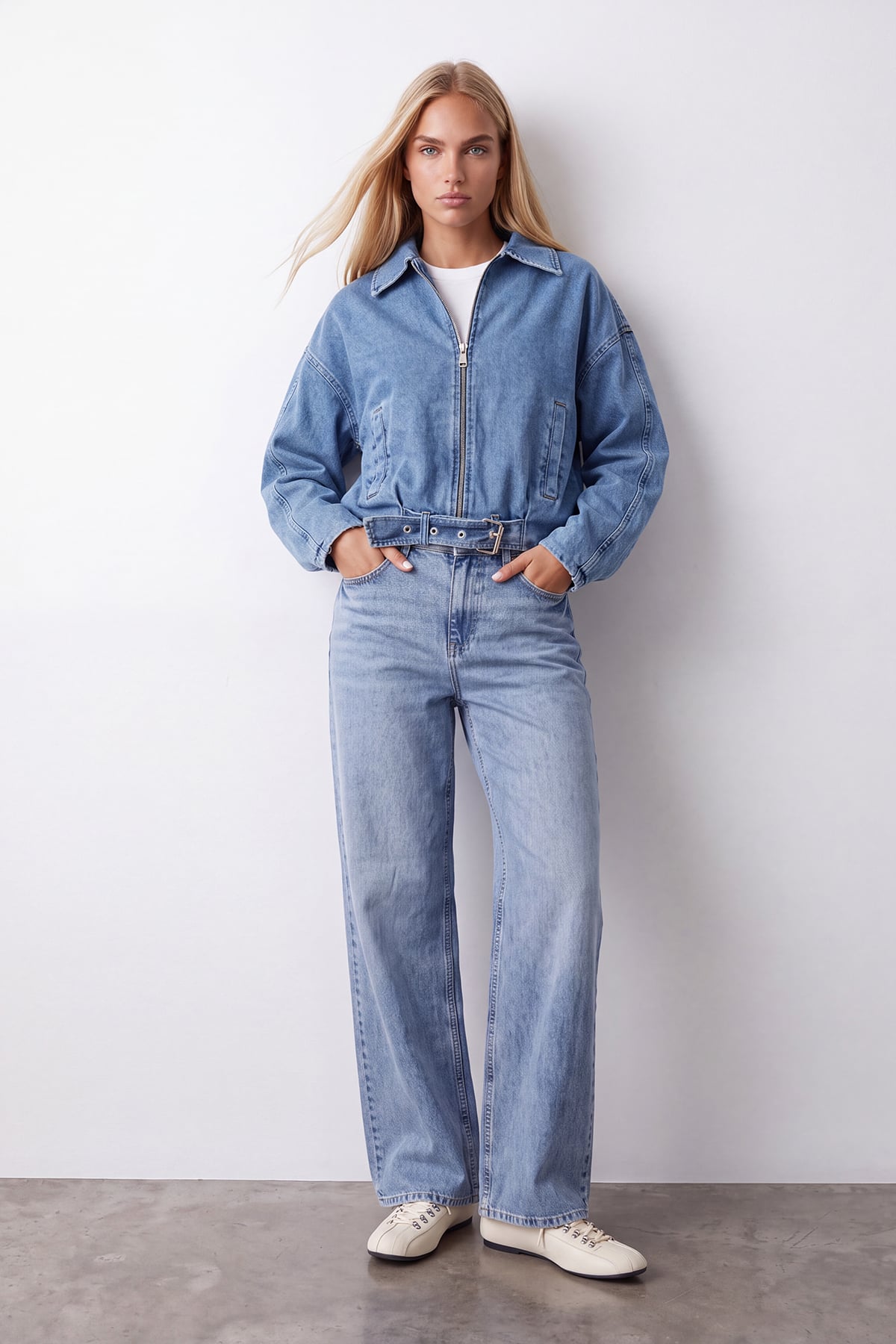 Kadın Mavi İçi Astarlı Kemerli Jean Ceket Alc-X15797