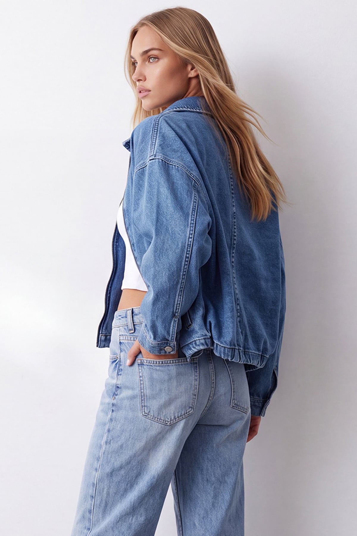 Kadın Mavi İçi Astarlı Kemerli Jean Ceket Alc-X15797