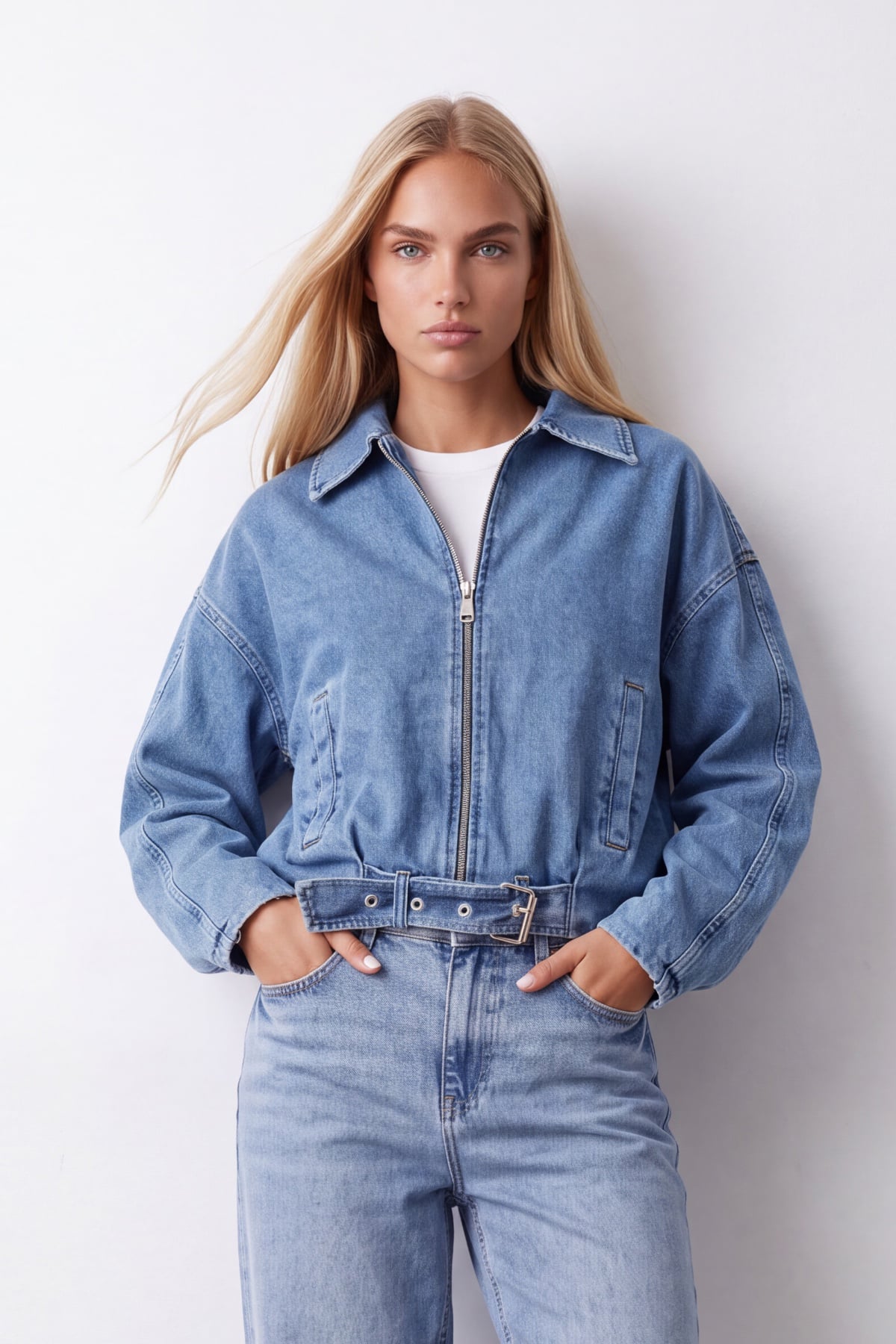 Kadın Mavi İçi Astarlı Kemerli Jean Ceket Alc-X15797