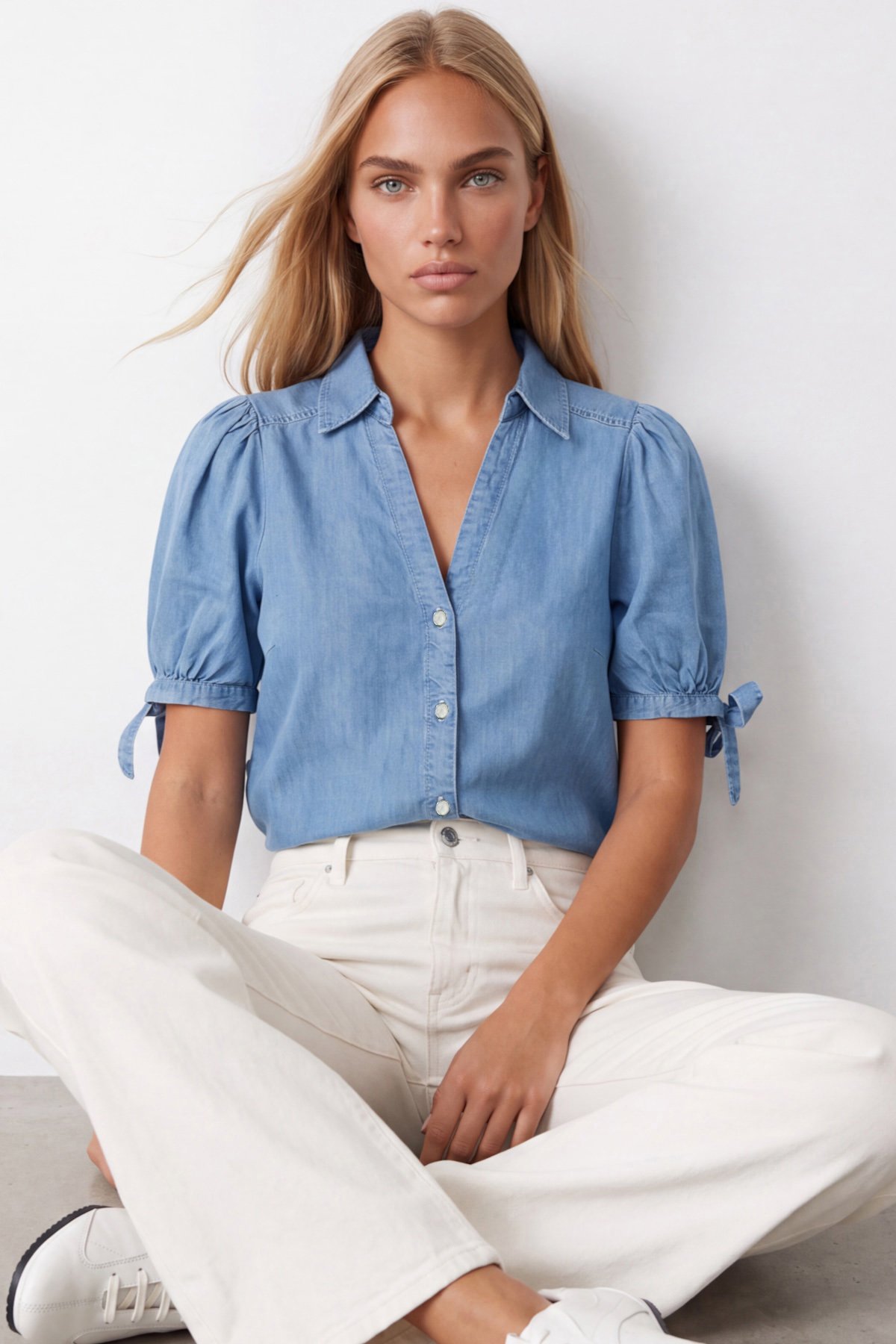Kadın MAVİ Kolları Bağlama Detaylı Denim Gömlek ALC-X15595
