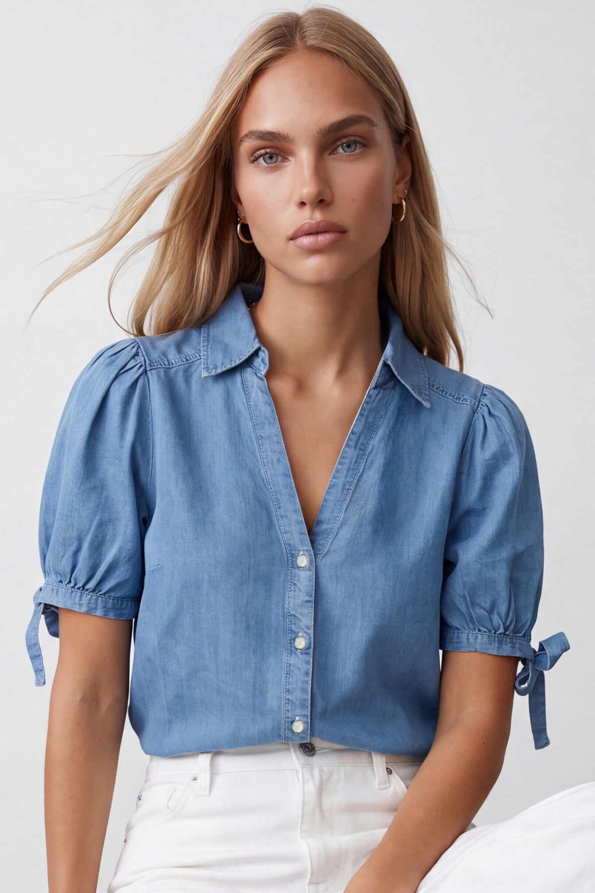 Kadın MAVİ Kolları Bağlama Detaylı Denim Gömlek ALC-X15595