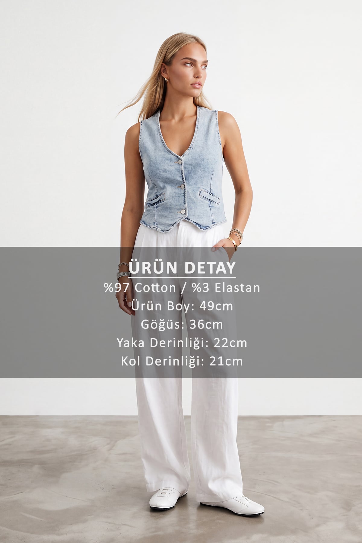 Kadın MAVİ V Yaka Yıkamalı Jean Yelek ALC-X15868