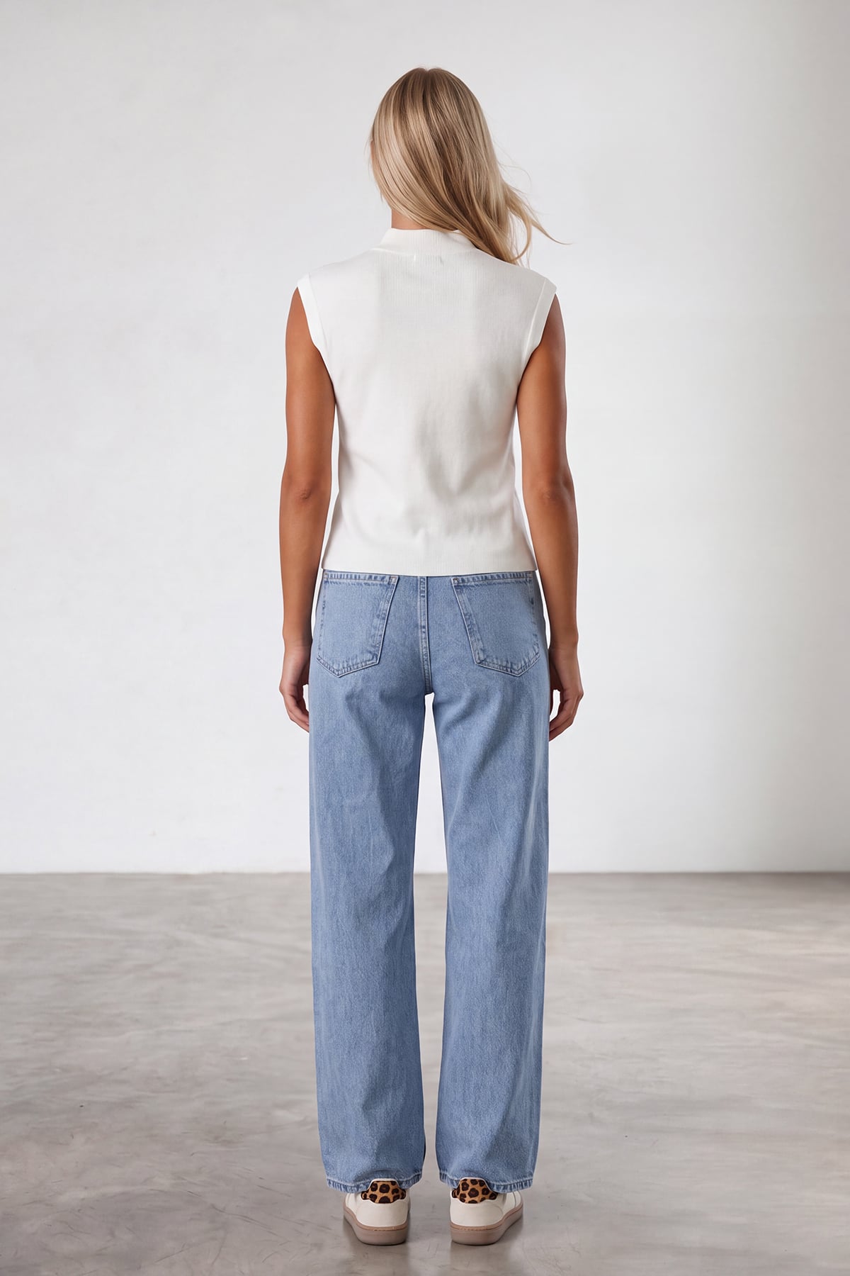 Kadın Mavi Yüksek Bel Bol Paça Wide Leg Jean Pantolon Alc-X15917