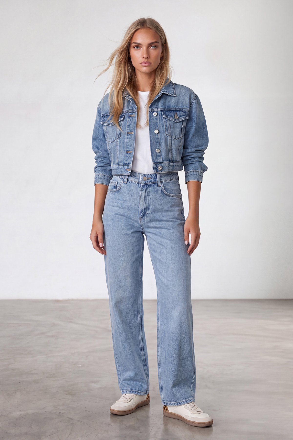 Kadın Mavi Yüksek Bel Bol Paça Wide Leg Jean Pantolon Alc-X15917