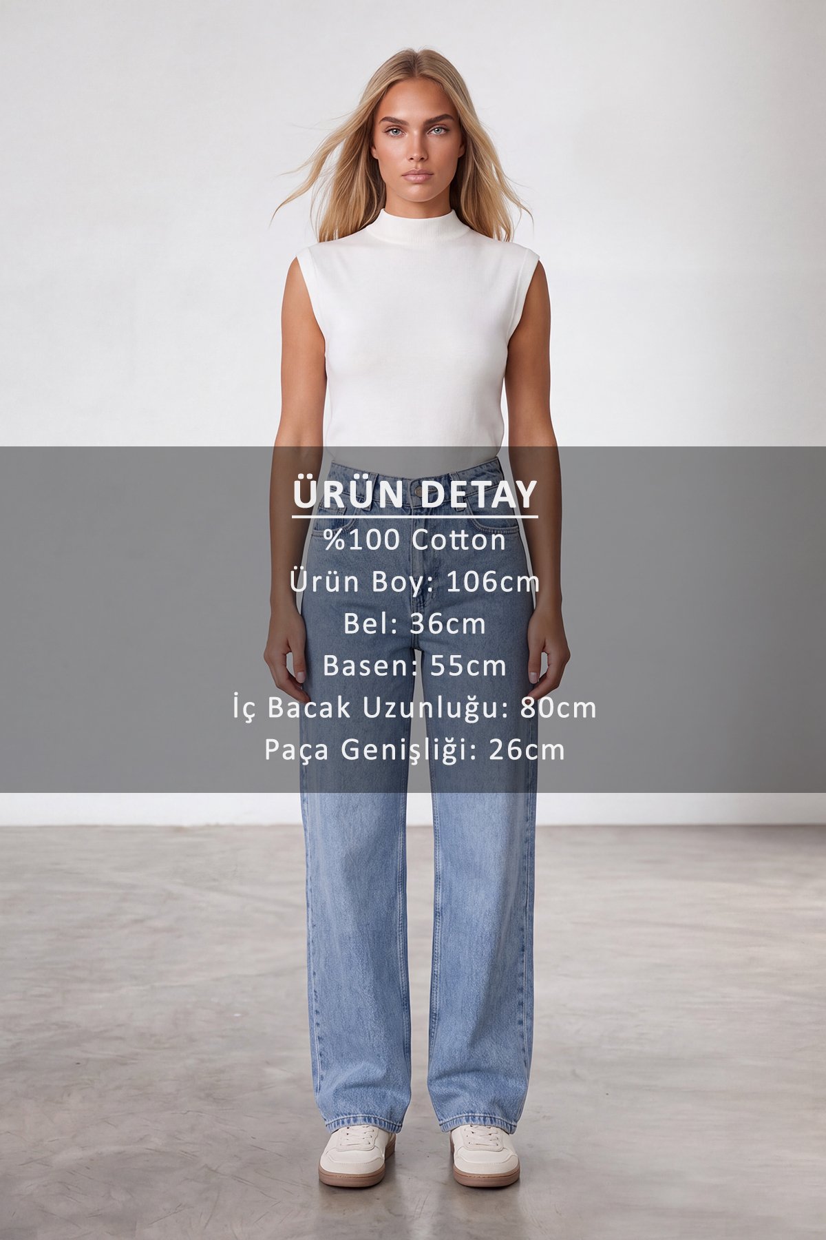 Kadın Mavi Yüksek Bel Bol Paça Wide Leg Jean Pantolon Alc-X15917