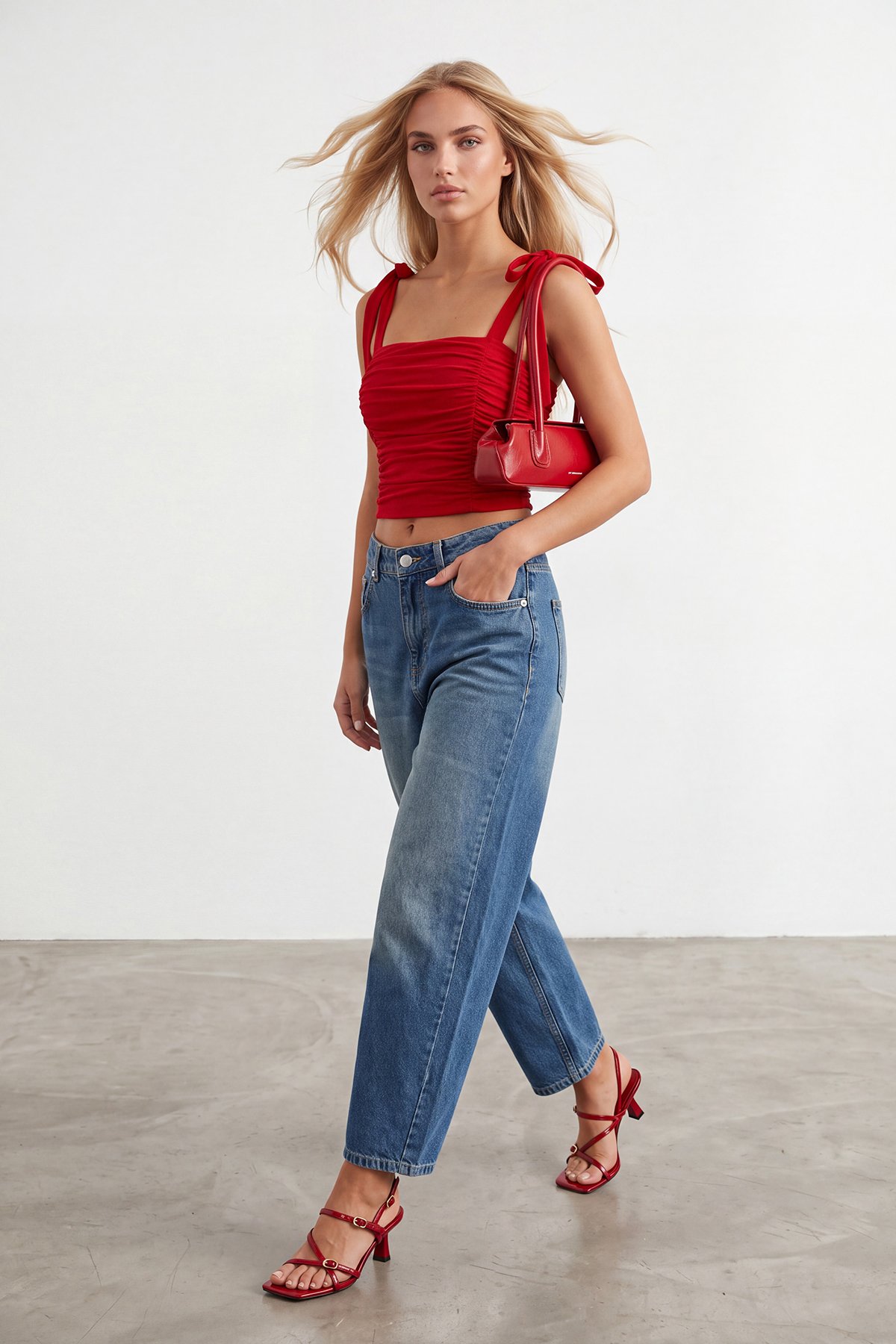 Kadın MAVİ Yüksek Belli Taşlamalı Baggy Pantolon ALC-X15664