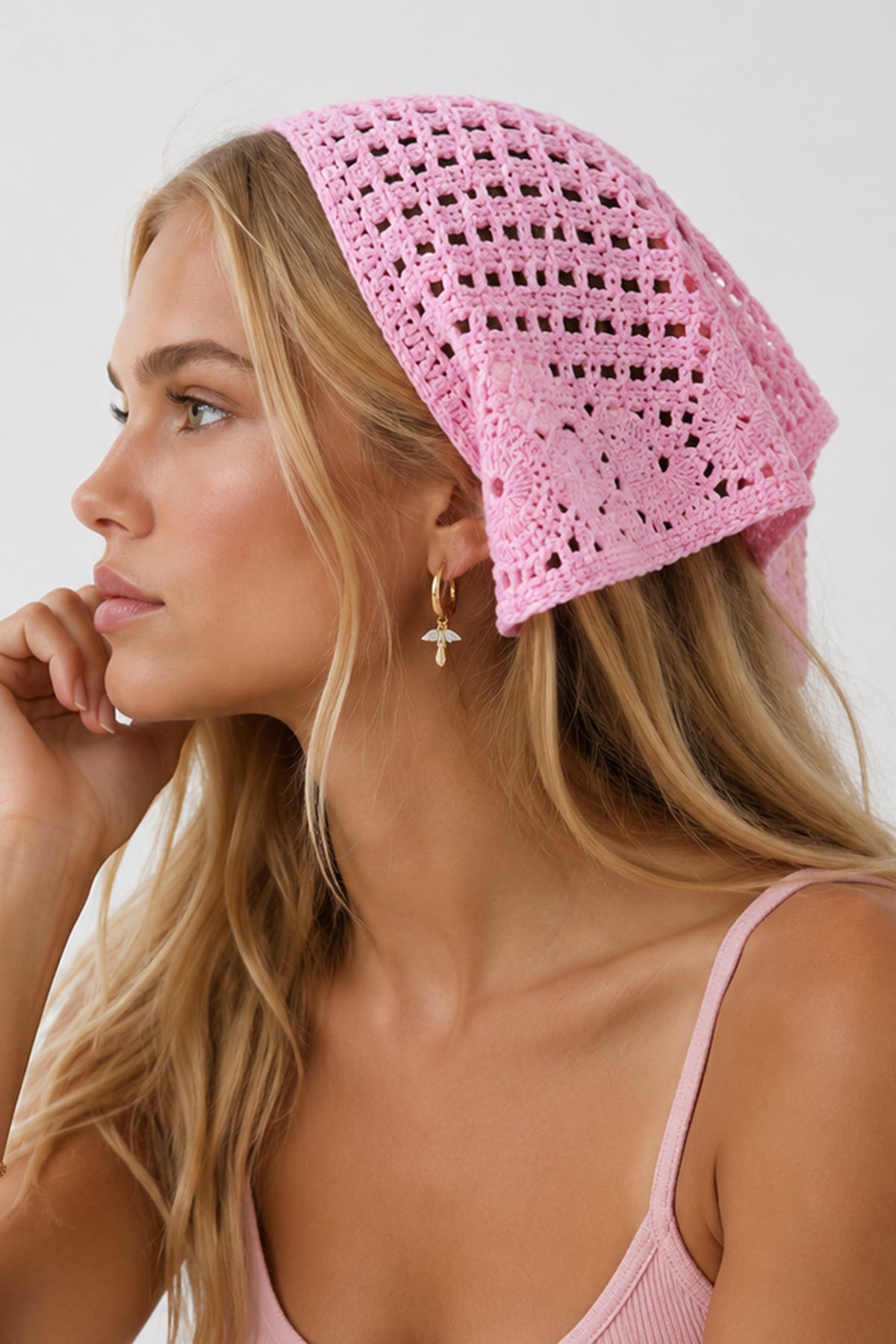 Kadın PEMBE Çiçek Motifli Bandana ALC-X15560