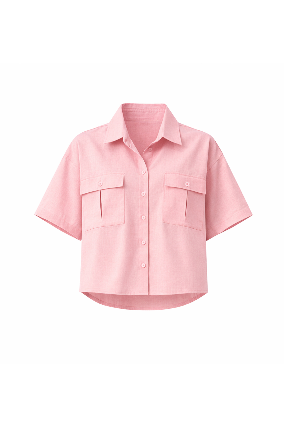Kadın Pembe Çift Cepli Yarım Kol Keten Gömlek ALC-X9991