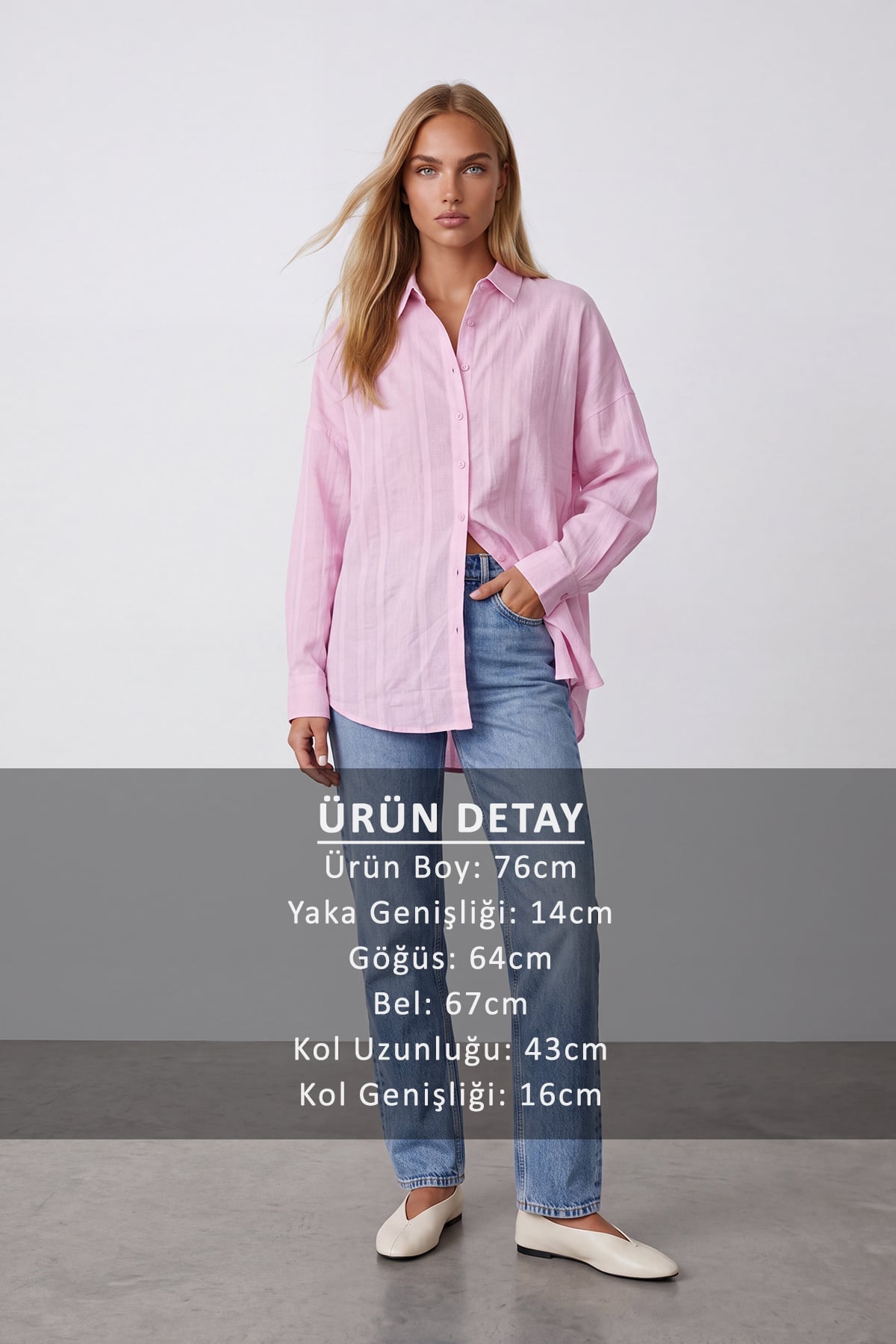 Kadın PEMBE Jakarlı Oversize Dokuma Gömlek ALC-X15629