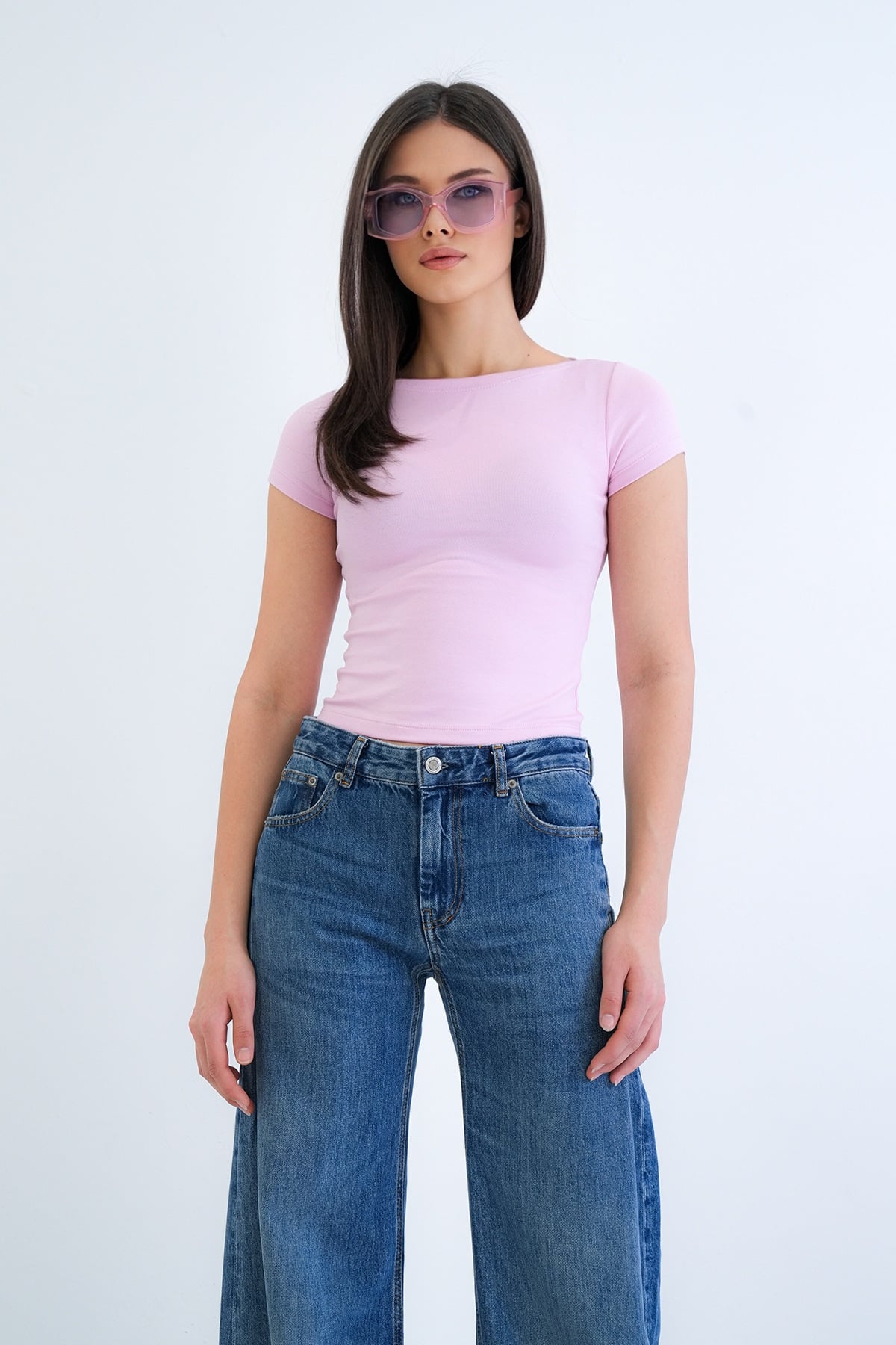 Kadın Pembe Kayık Yaka Basic Modal Bluz Alc-X15270