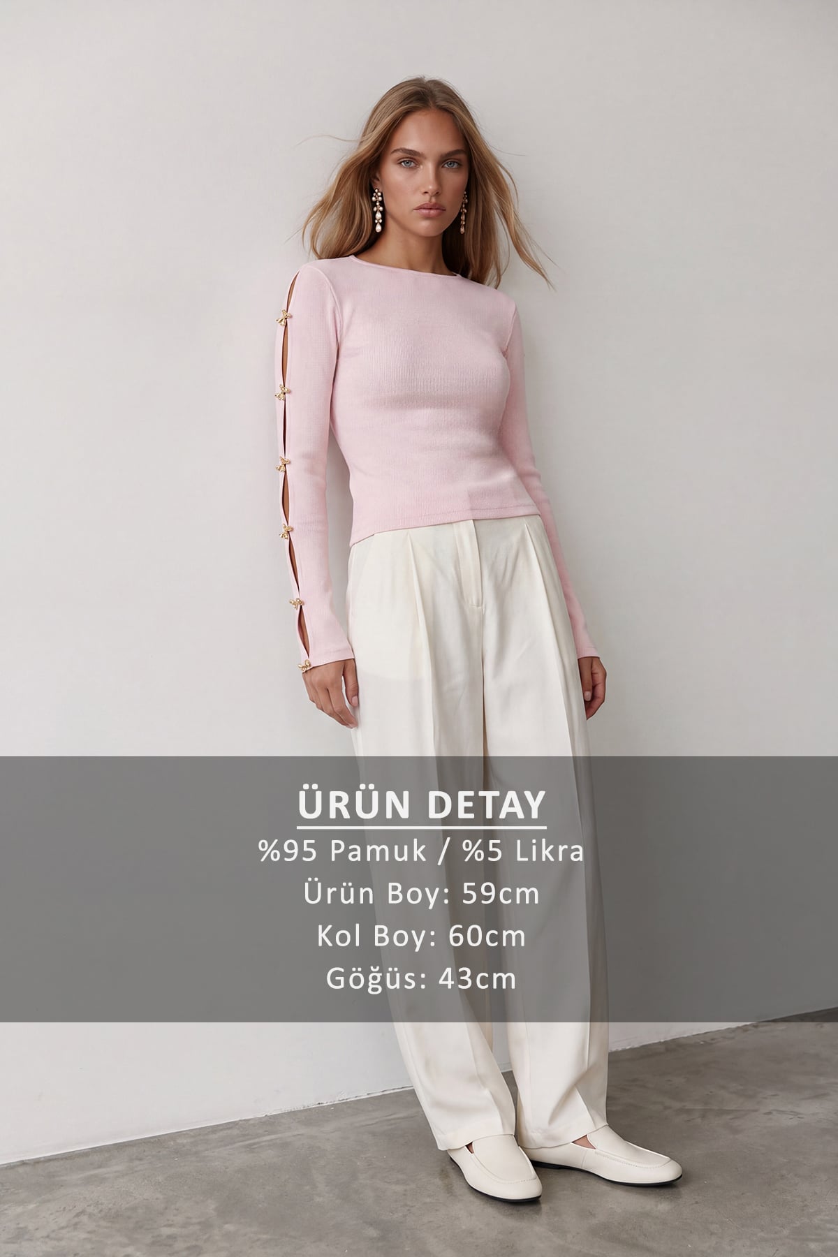Kadın Pudra Bisiklet Yaka Kolu Gold Düğme Detaylı Ottoban Bluz Alc-X14336