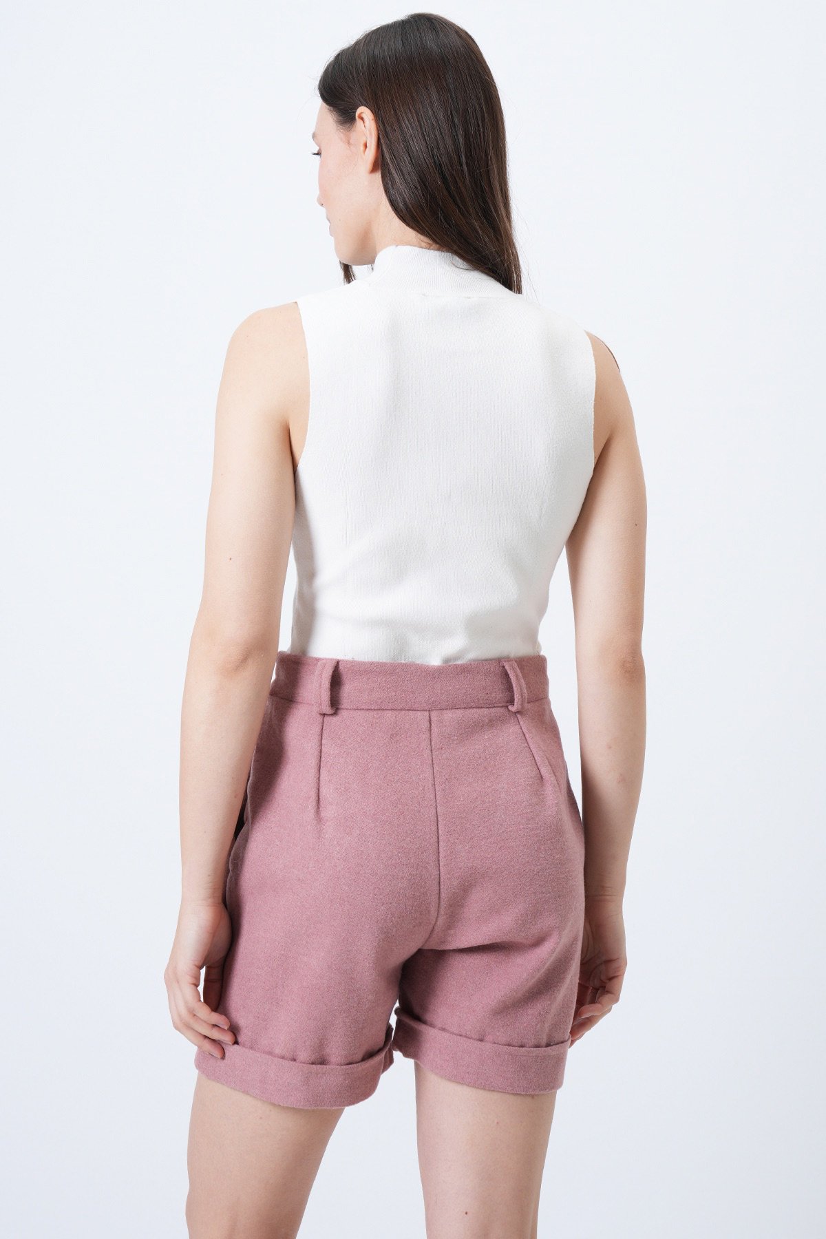 Kadın PUDRA Duble Paça Çift Cepli Kışlık Kaşe Şort ALC-X13297