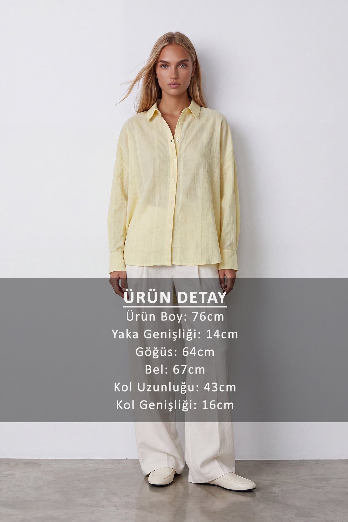 Kadın SARI Jakarlı Oversize Dokuma Gömlek ALC-X15629