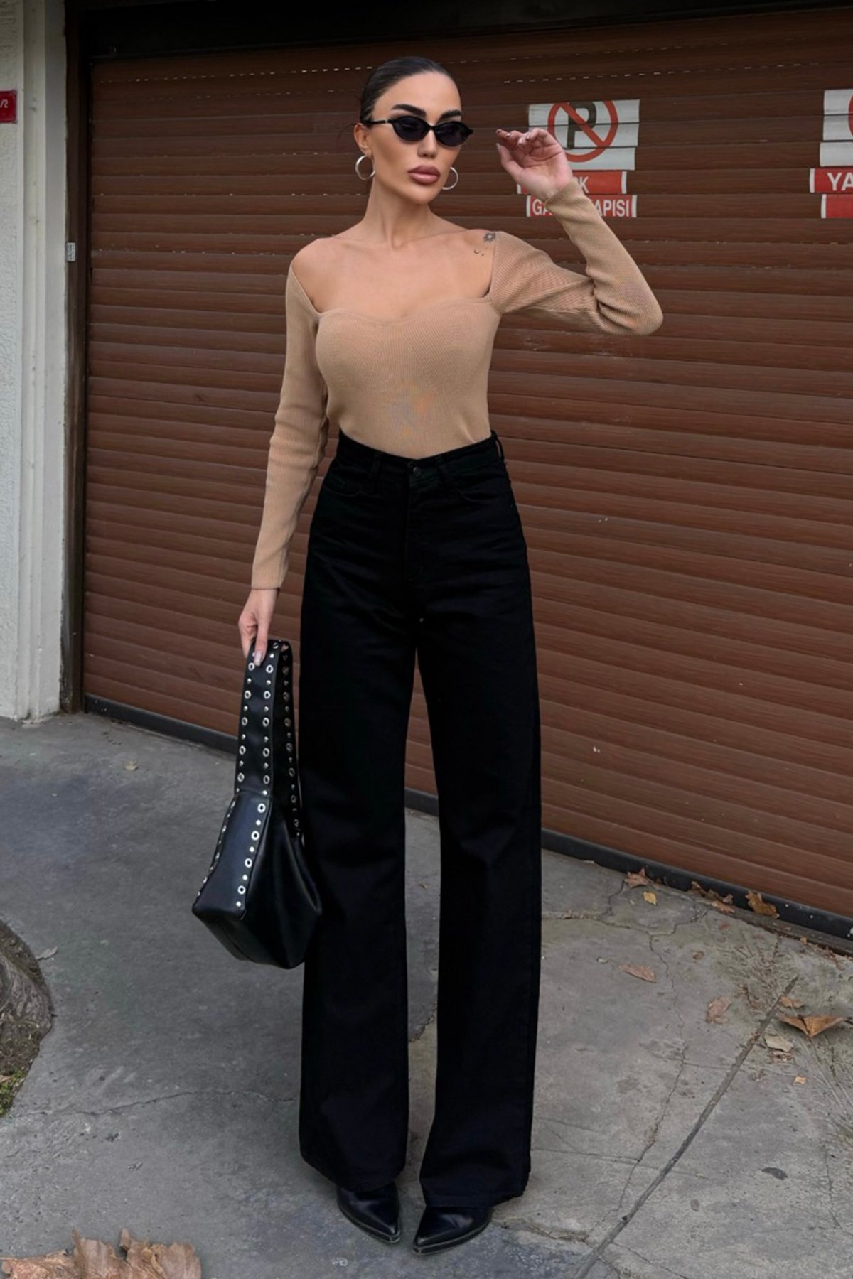 Kadın SİYAH 5 Cepli Yüksek Bel Palazzo Jean VS01694